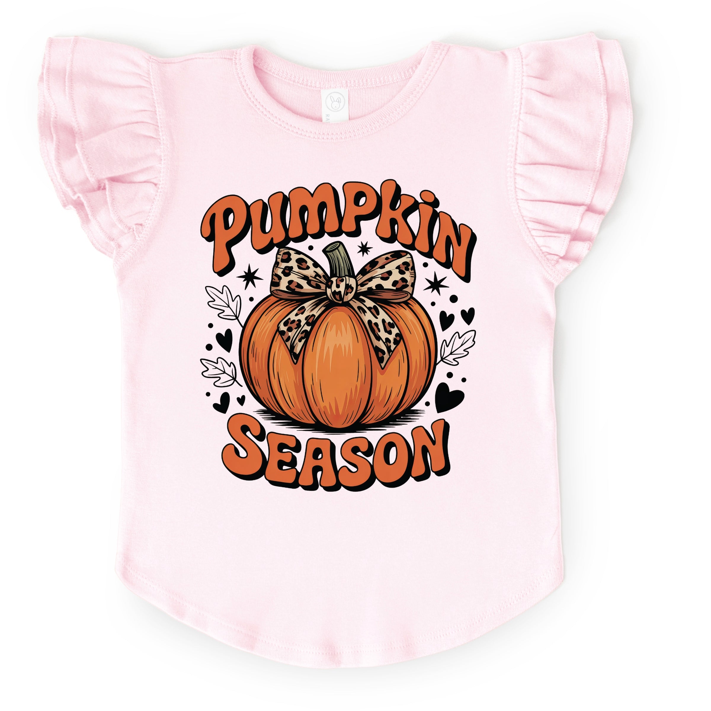 Coquette Pumpkin Season Leopard - Flutter Sleeve Graphic T-Shirt