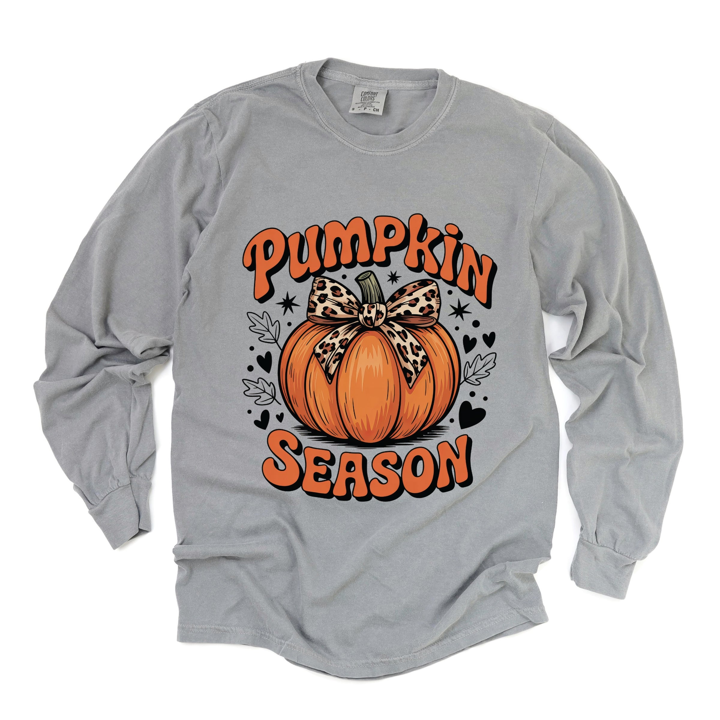 Coquette Pumpkin Season Leopard - Womens Garment Dyed Long Sleeve Graphic T-Shirt