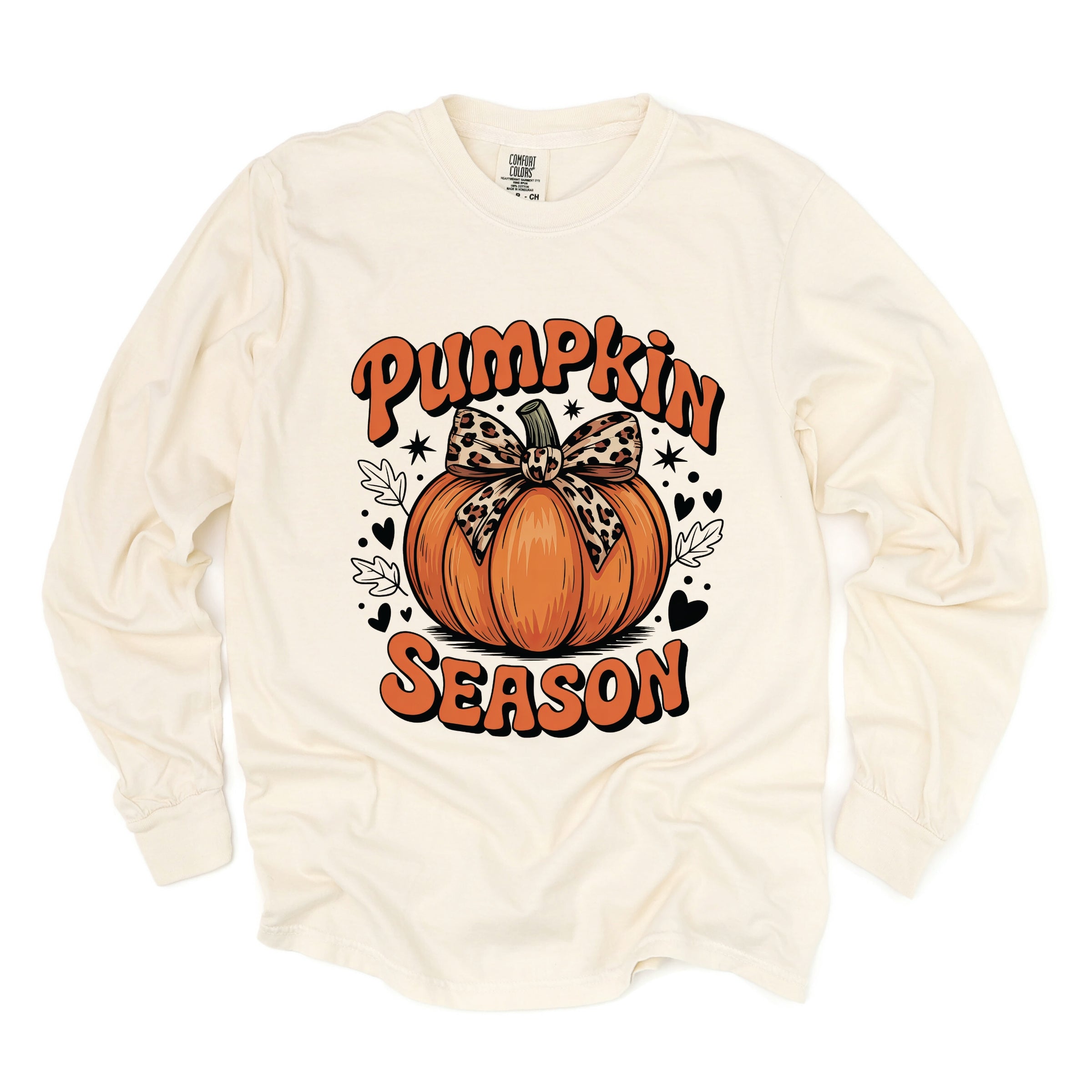 Coquette Pumpkin Season Leopard - Womens Garment Dyed Long Sleeve Graphic T-Shirt