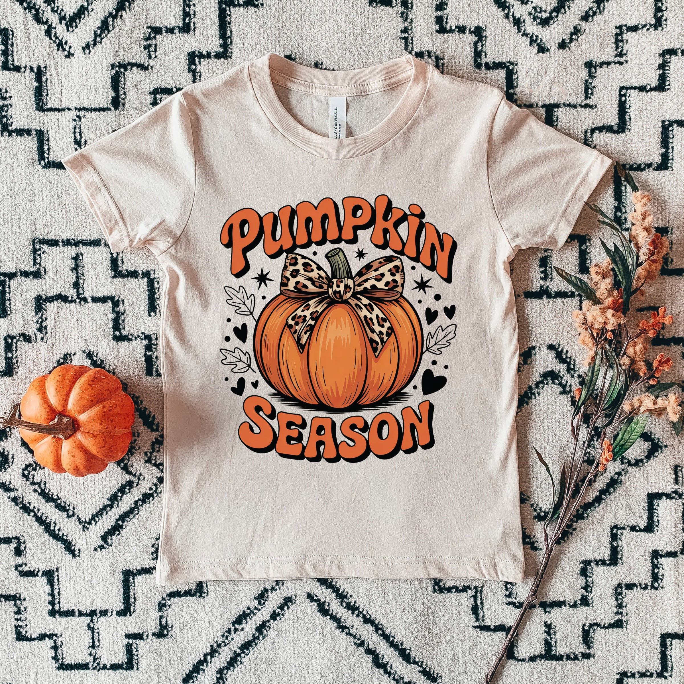 Coquette Pumpkin Season Leopard - Youth Short Sleeve Graphic T-Shirt