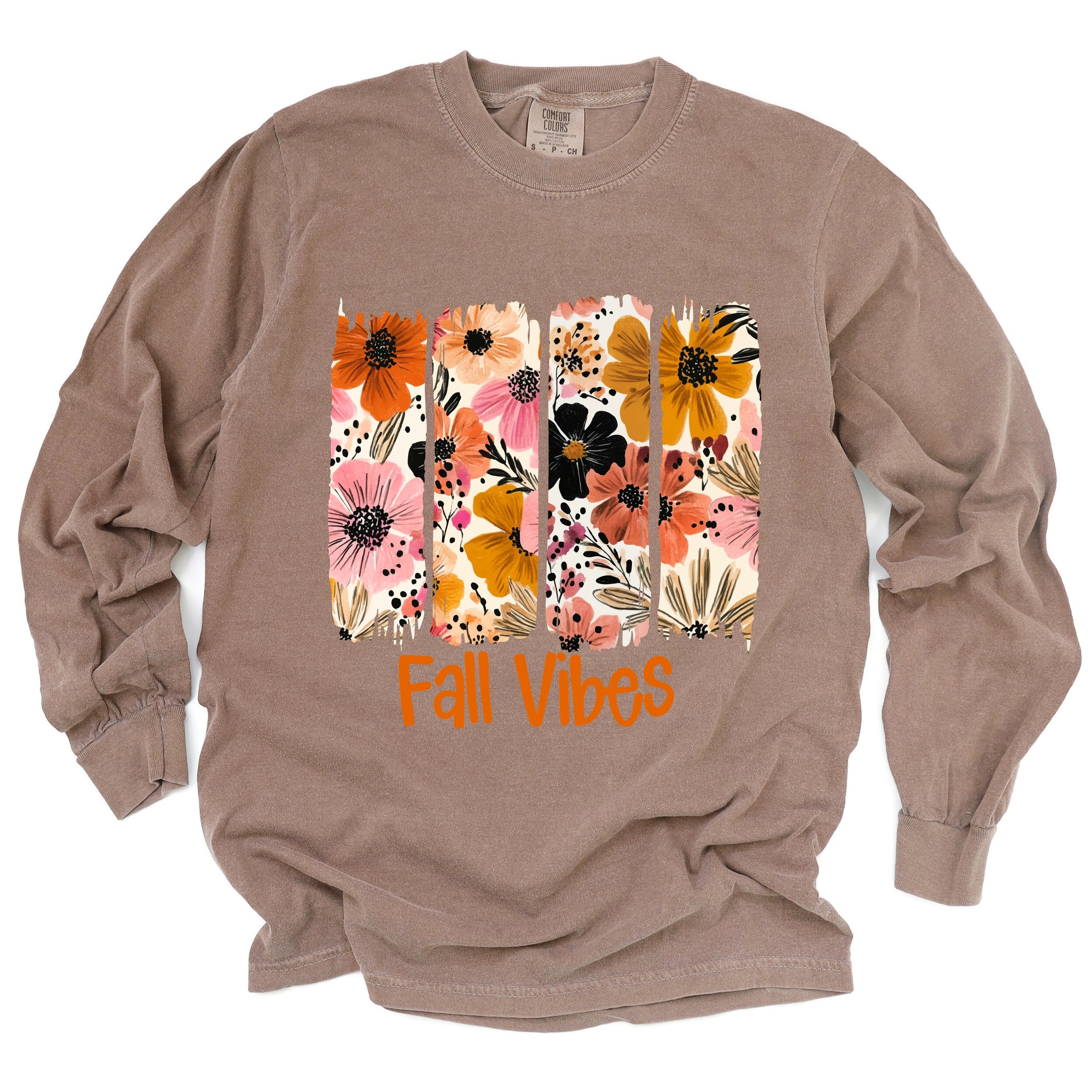 Fall Vibes Floral - Women's Garment Dyed Long Sleeve Graphic T-Shirt