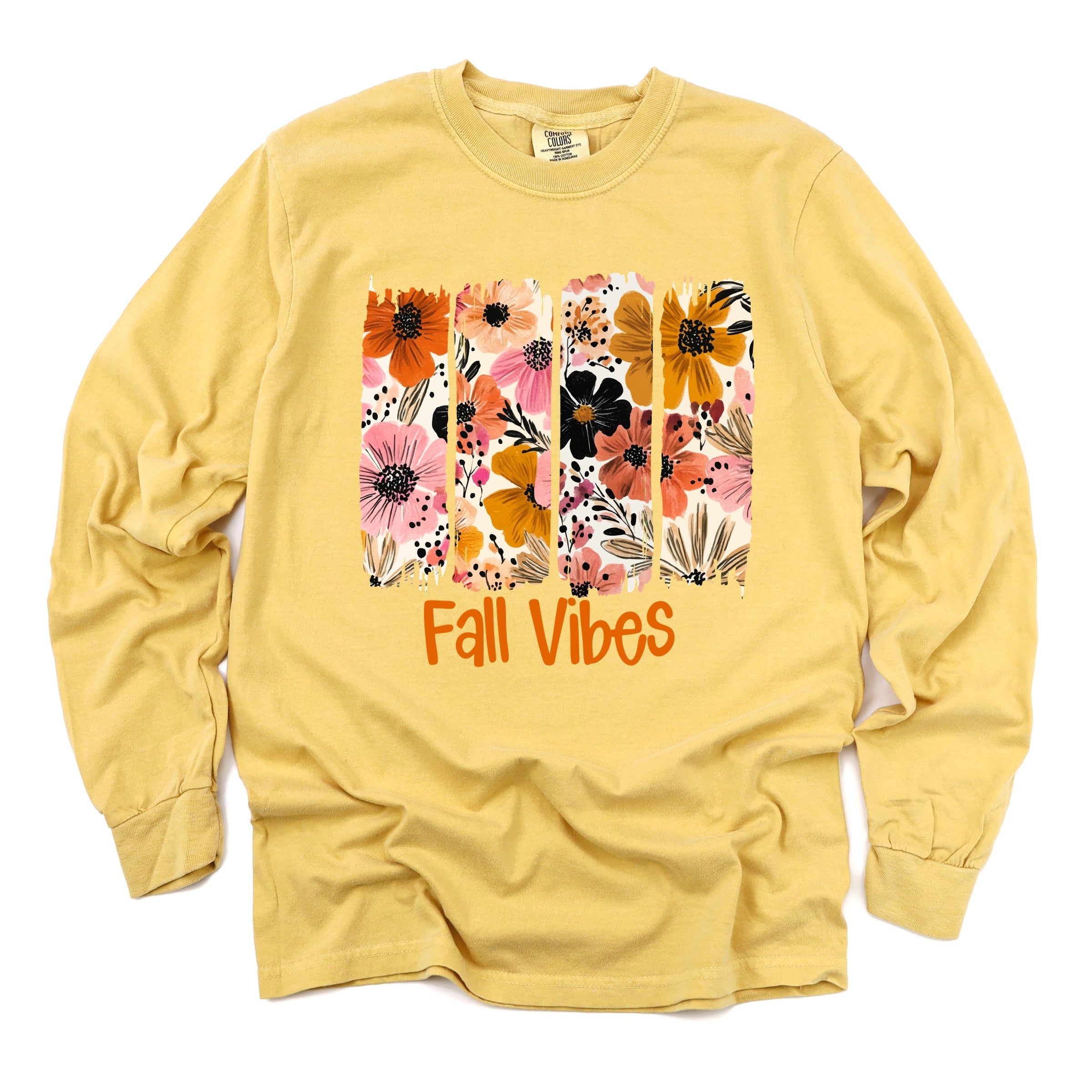 Fall Vibes Floral - Women's Garment Dyed Long Sleeve Graphic T-Shirt