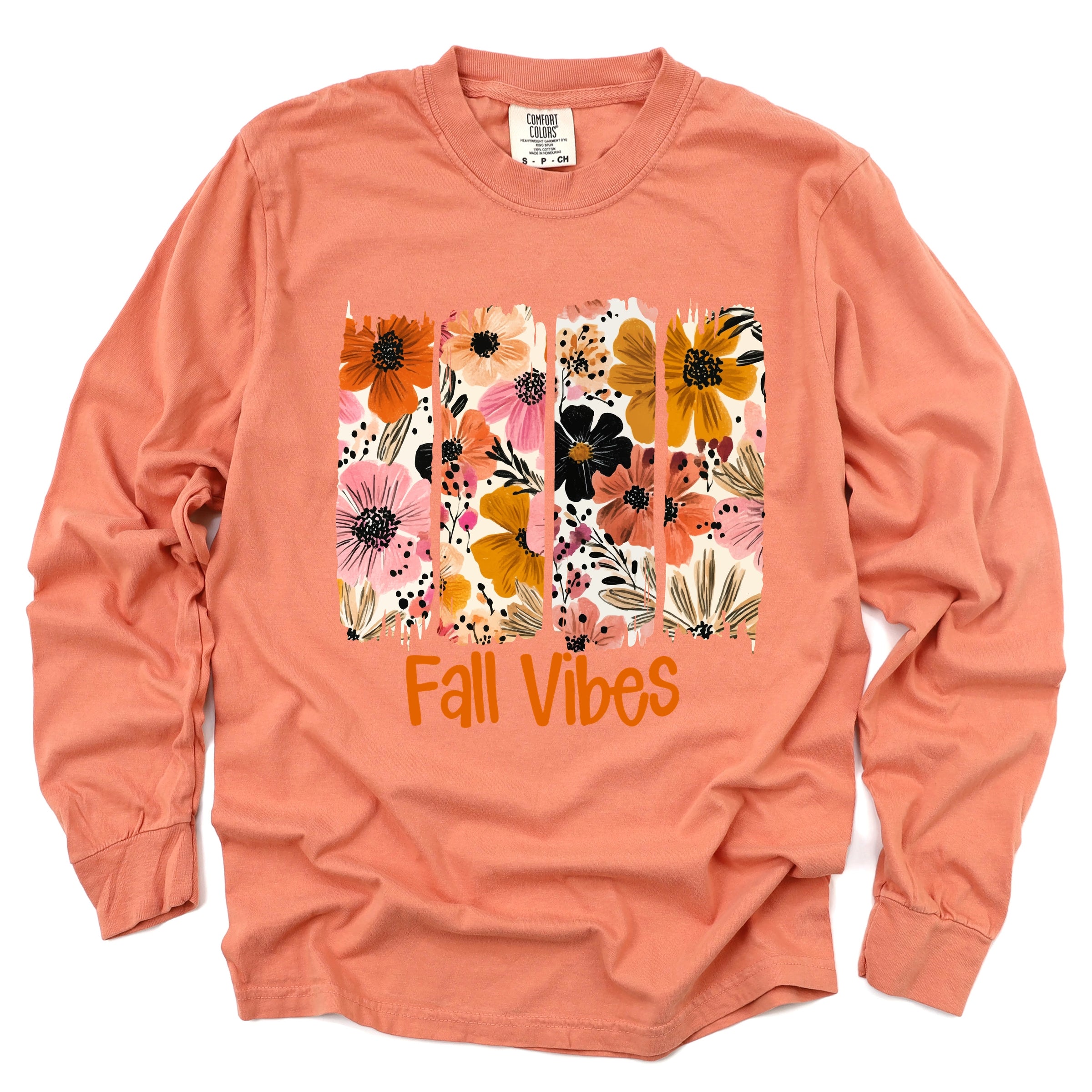 Fall Vibes Floral - Women's Garment Dyed Long Sleeve Graphic T-Shirt