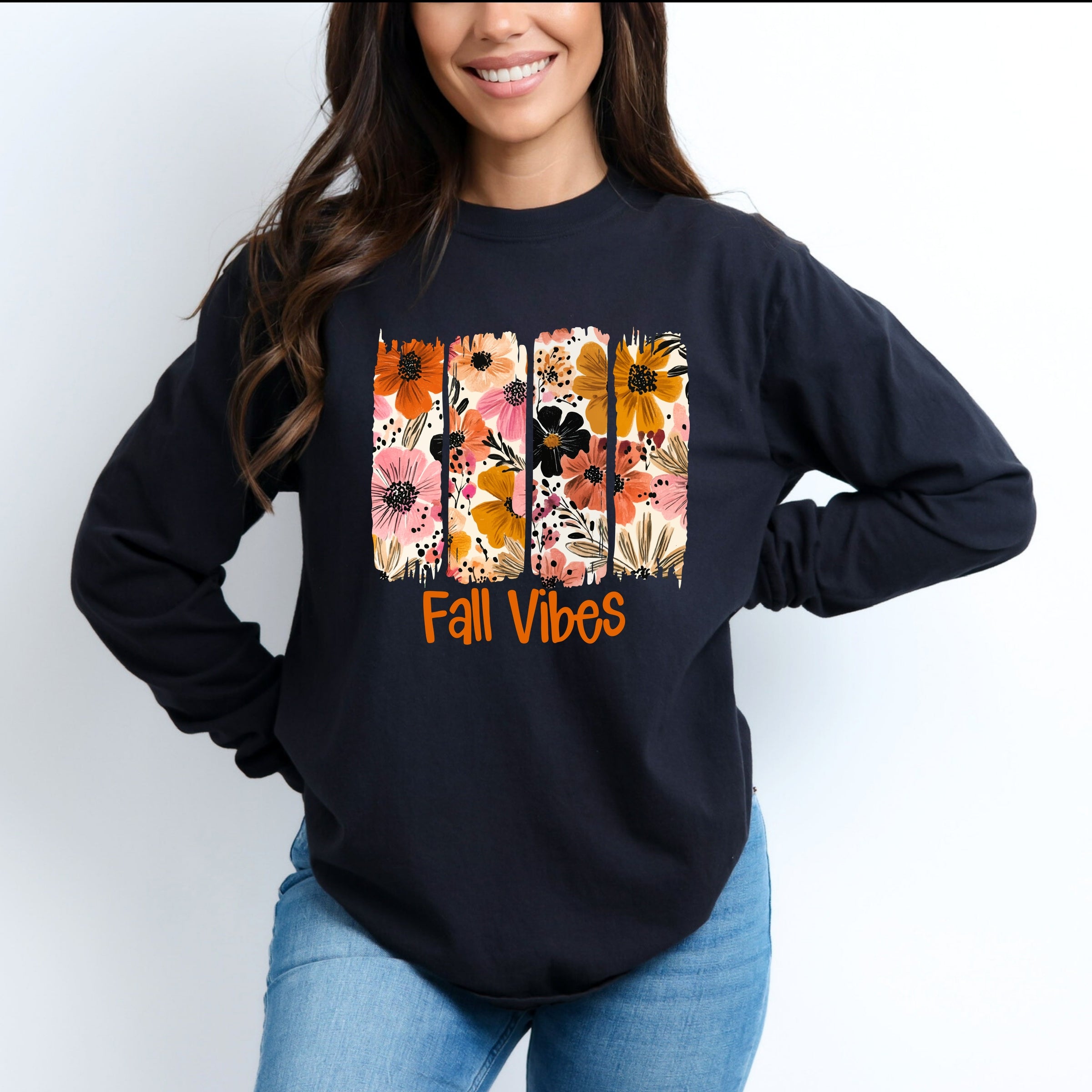 Fall Vibes Floral - Women's Garment Dyed Long Sleeve Graphic T-Shirt
