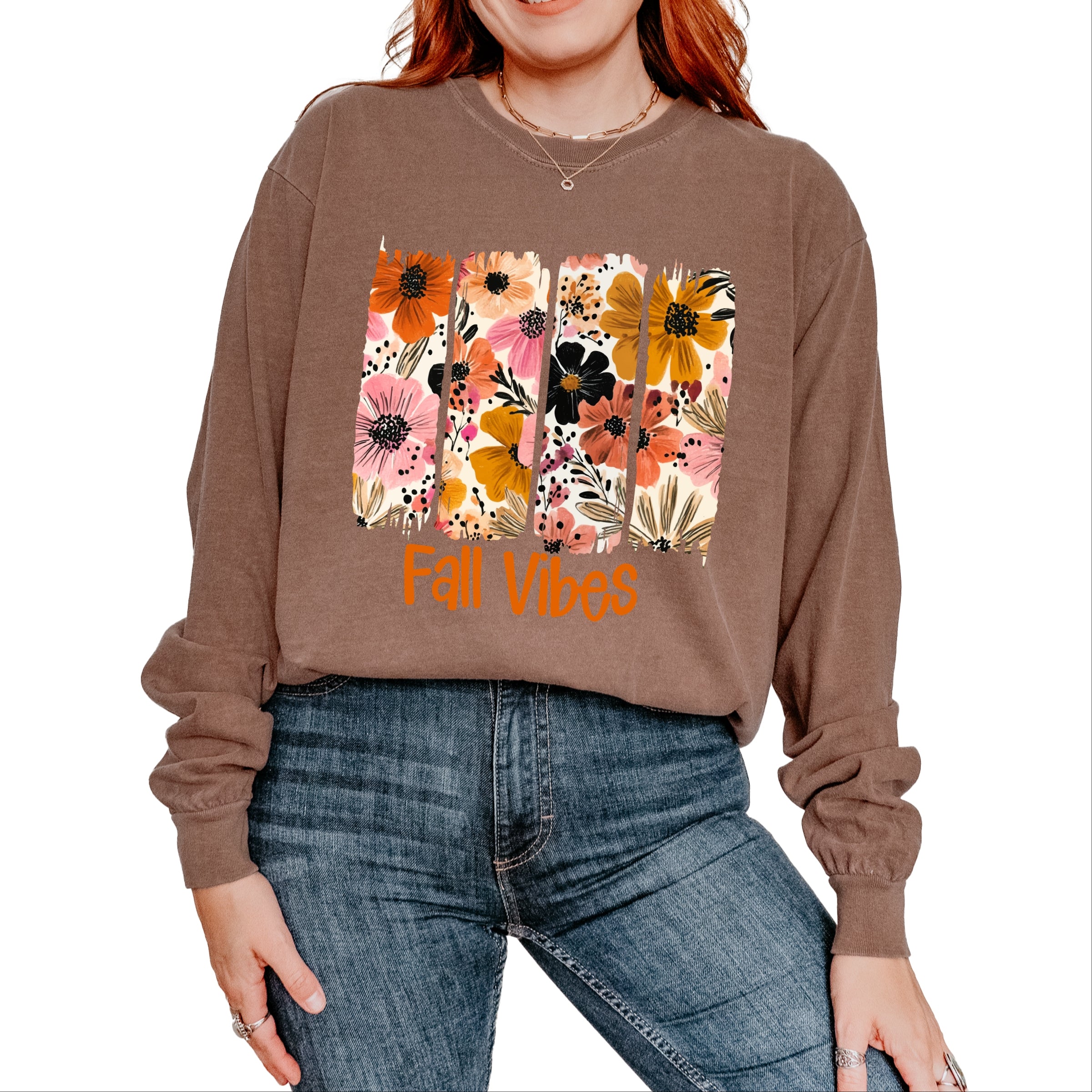 Fall Vibes Floral - Women's Garment Dyed Long Sleeve Graphic T-Shirt