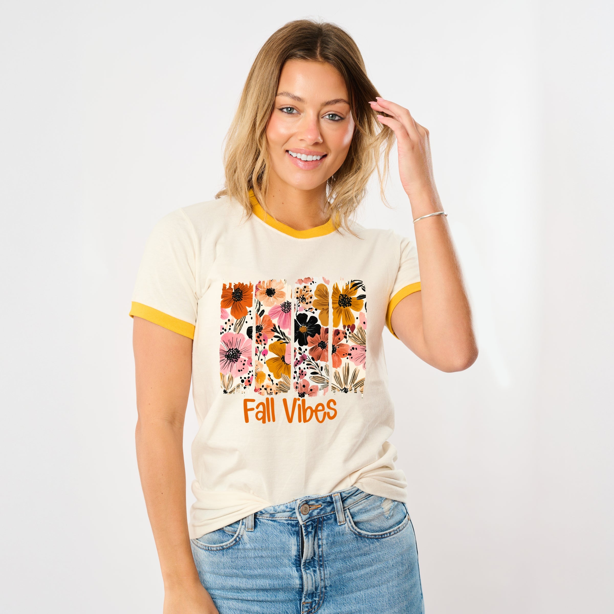 Fall Vibes Floral - Women's Ringer Graphic T-Shirt