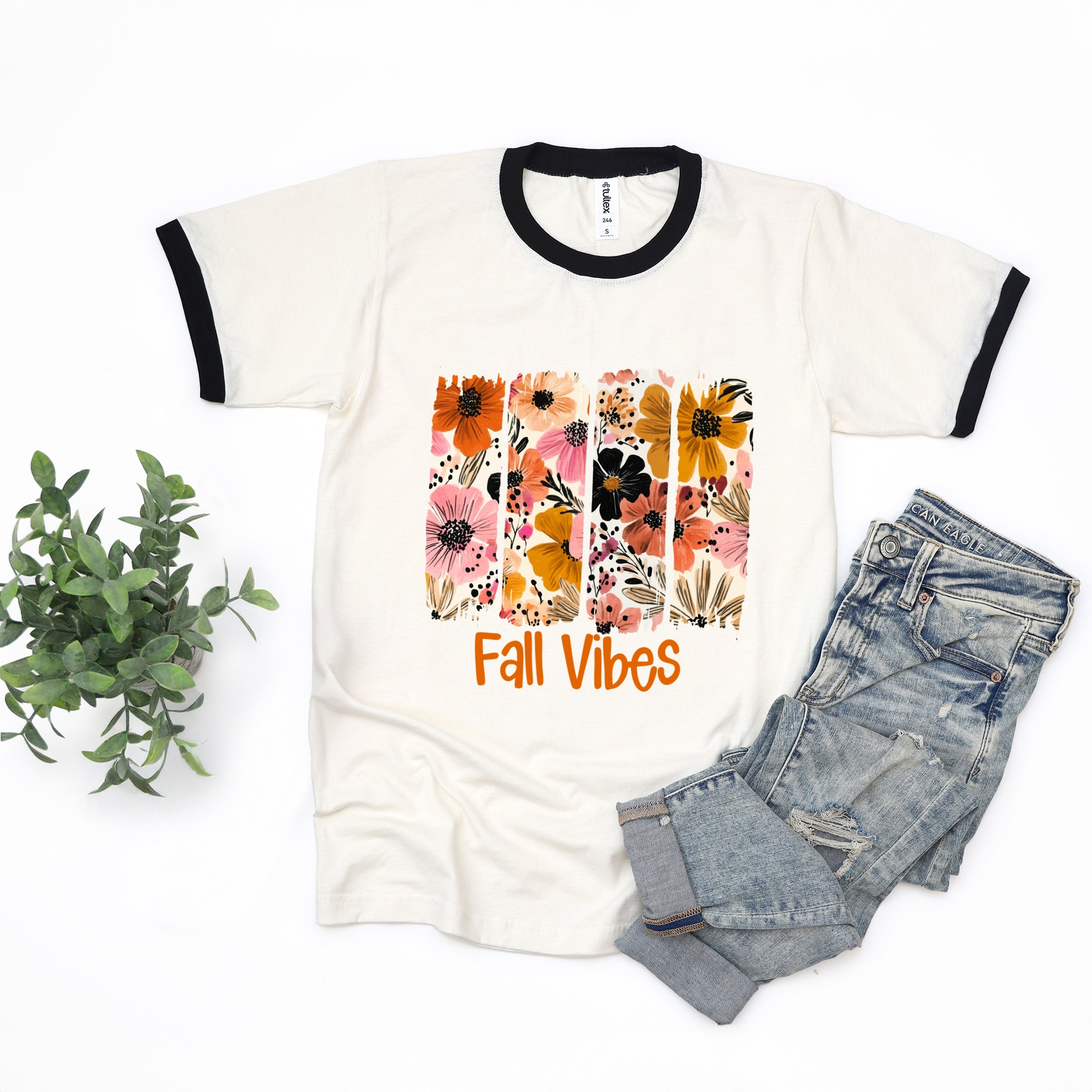 Fall Vibes Floral - Women's Ringer Graphic T-Shirt