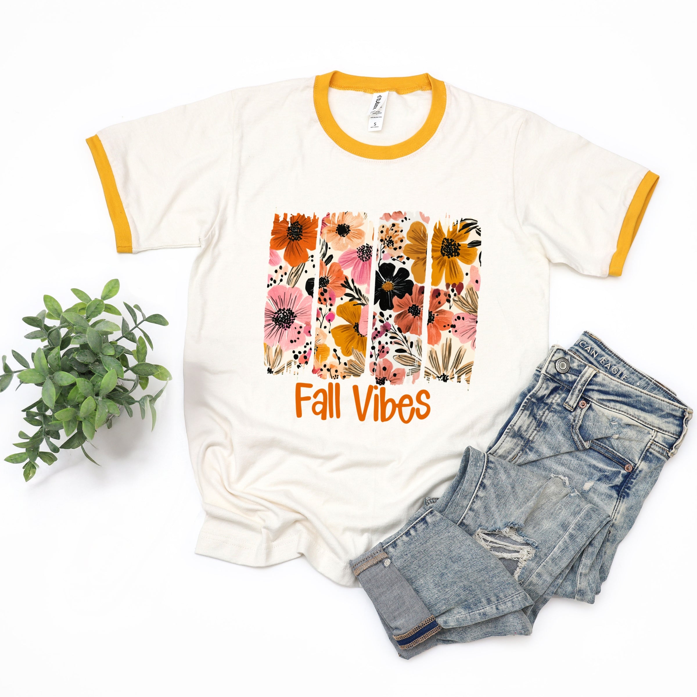 Fall Vibes Floral - Women's Ringer Graphic T-Shirt