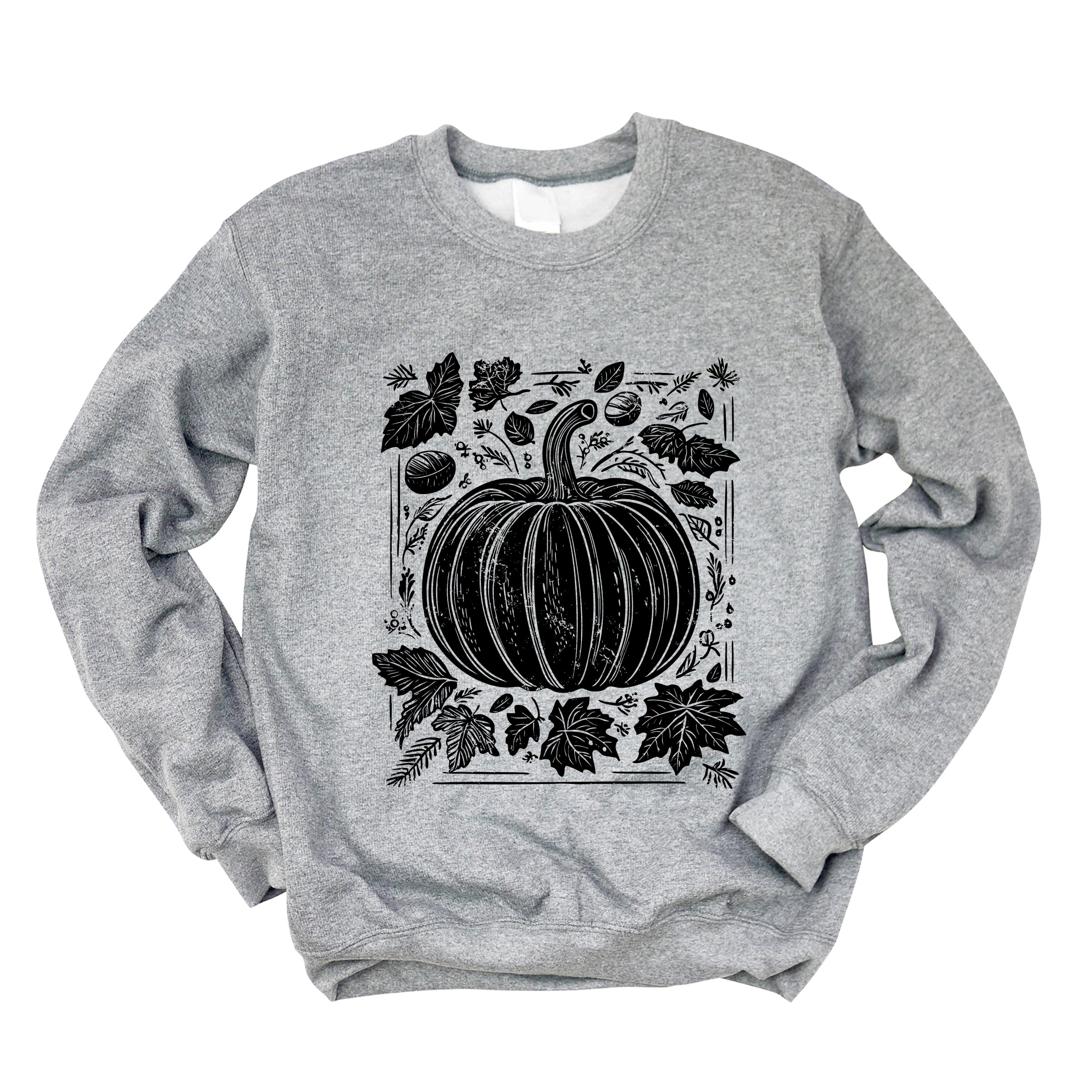 Pumpkin With Leaves Distressed - Women's Graphic Sweatshirt