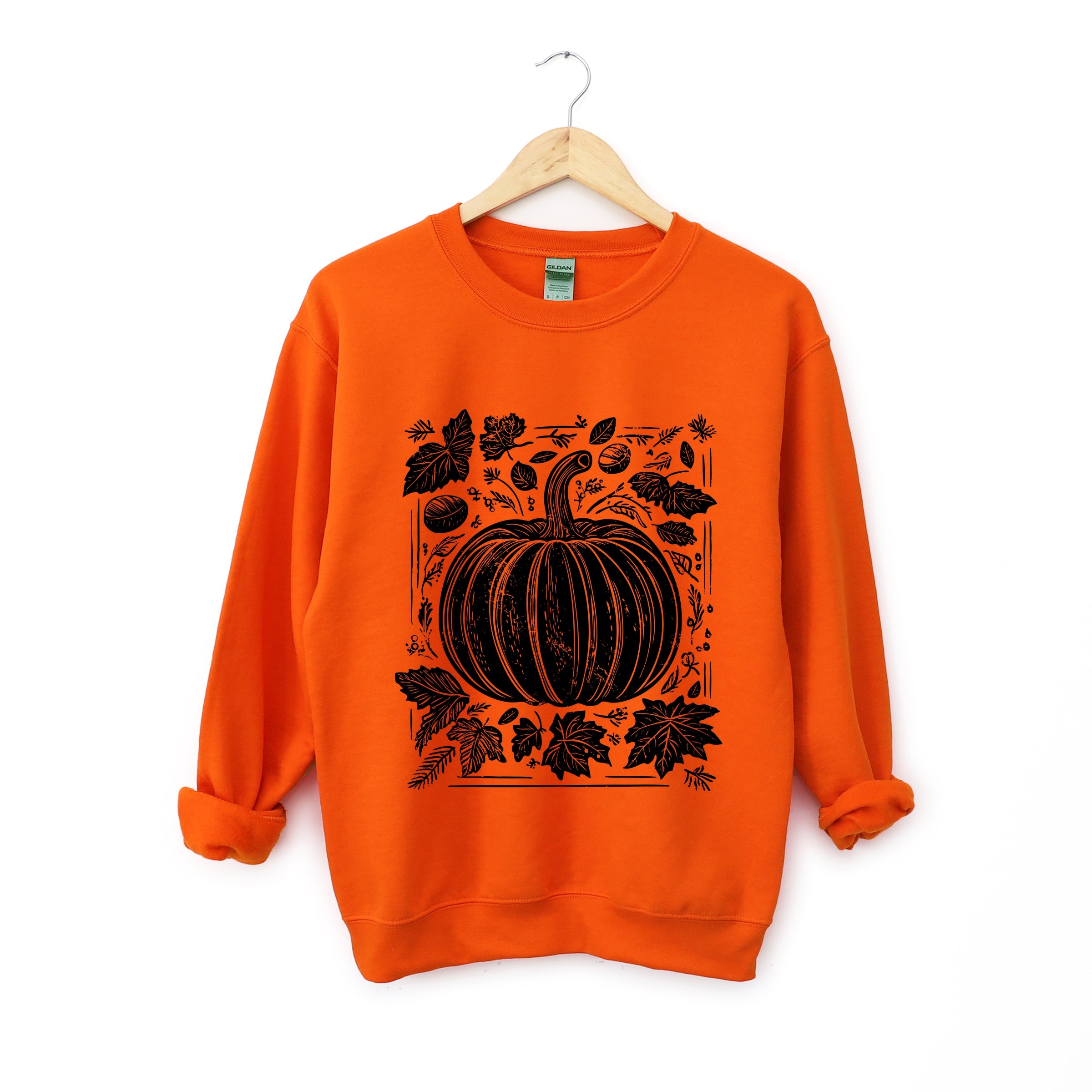 Pumpkin With Leaves Distressed - Women's Graphic Sweatshirt