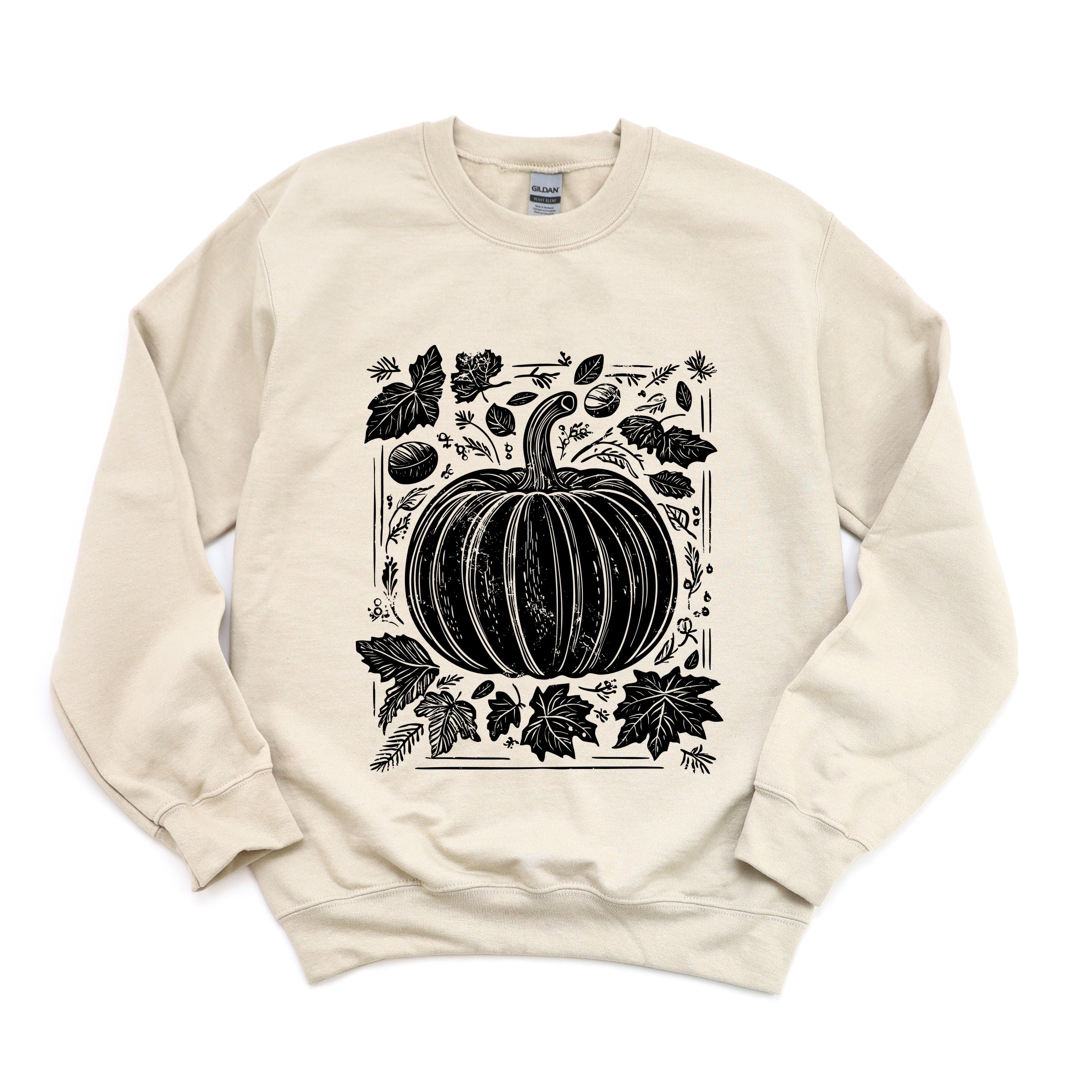 Pumpkin With Leaves Distressed - Women's Graphic Sweatshirt