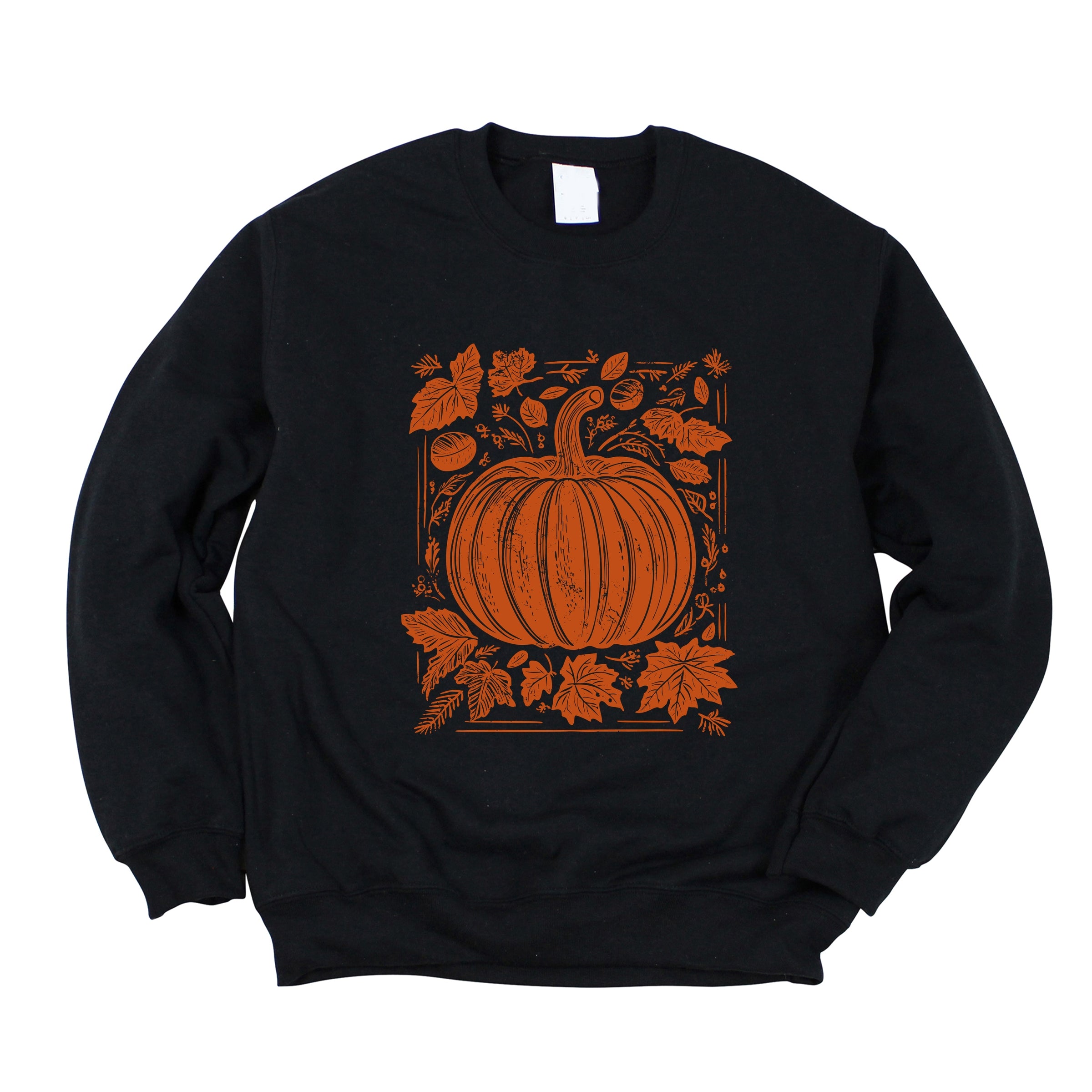Pumpkin With Leaves Distressed - Women's Graphic Sweatshirt