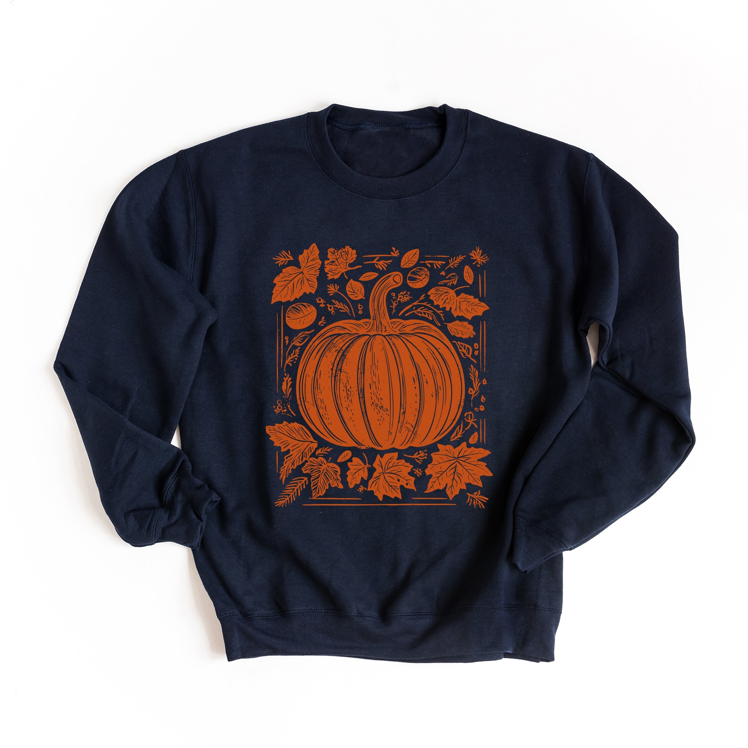 Pumpkin With Leaves Distressed - Women's Graphic Sweatshirt