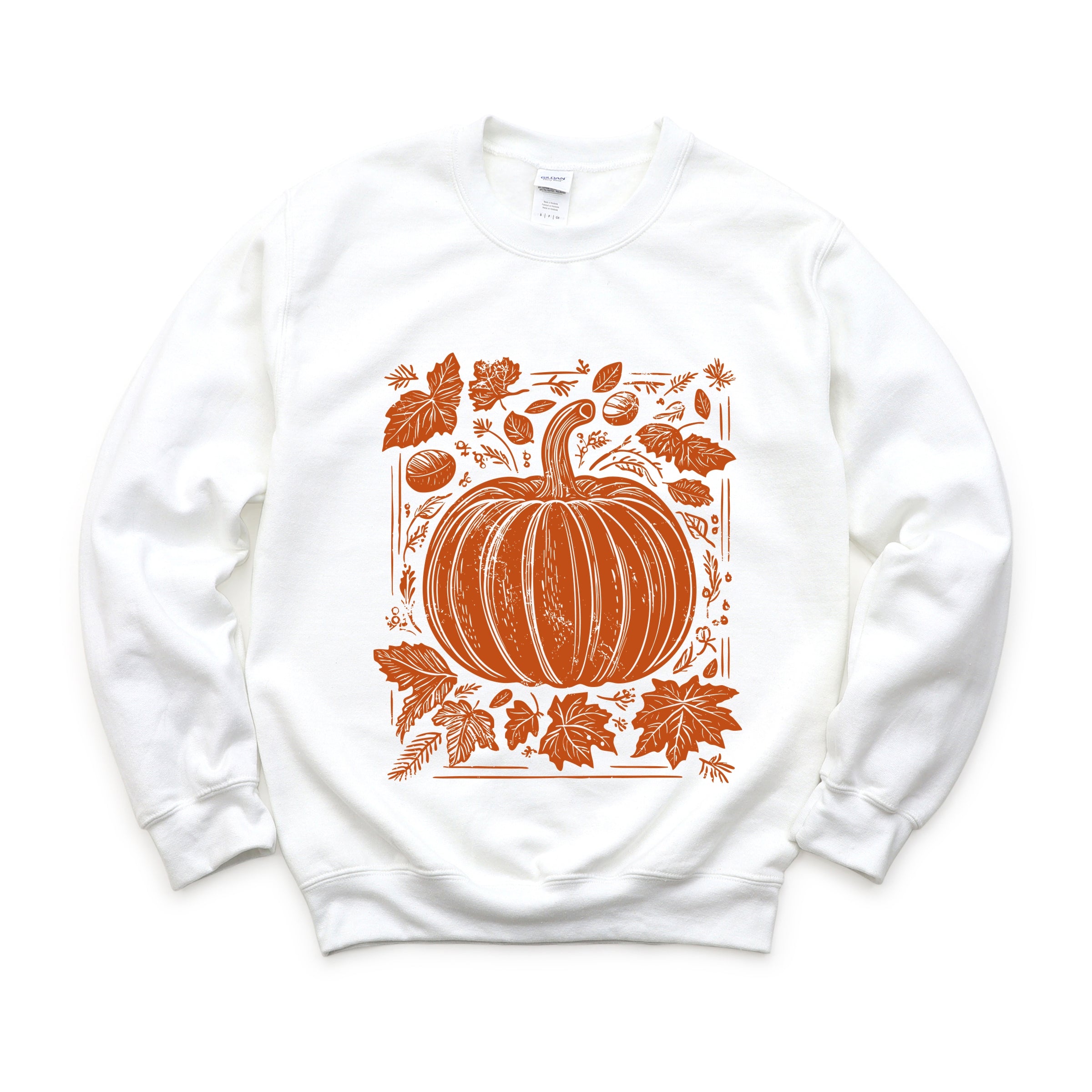 Pumpkin With Leaves Distressed - Women's Graphic Sweatshirt