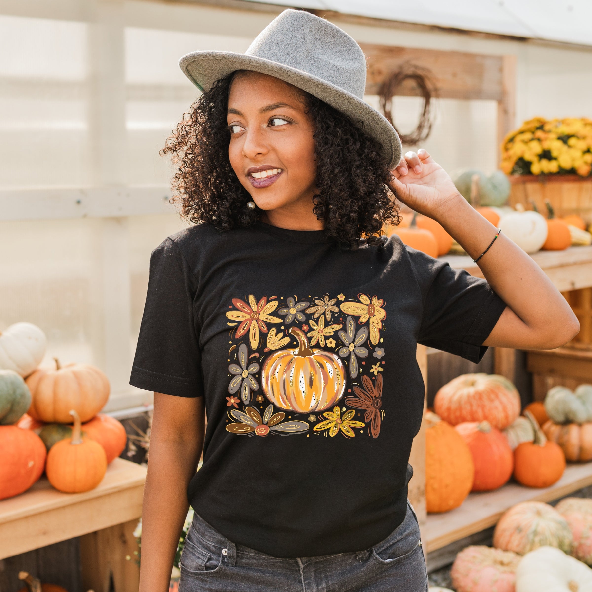 Fall Flowers And Pumpkin - Women's Short Sleeve Graphic T-Shirt