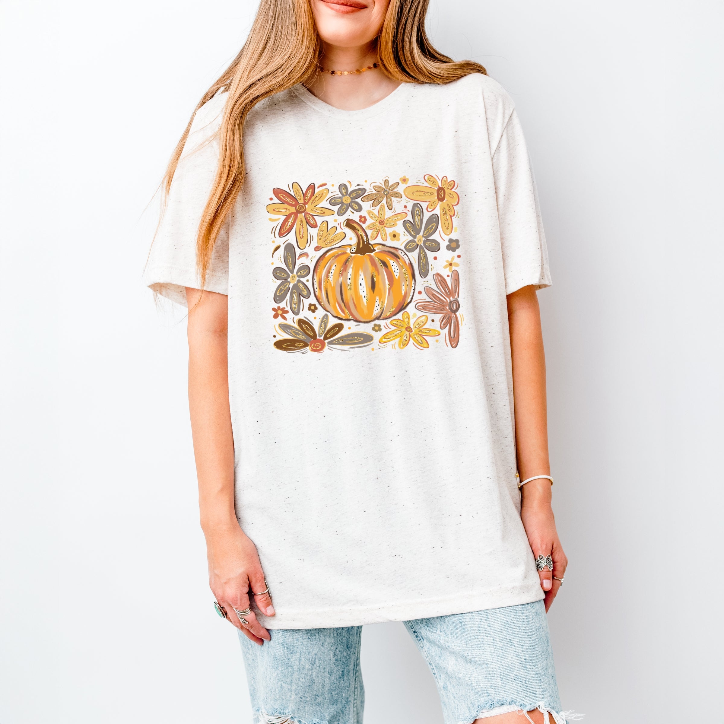 Fall Flowers And Pumpkin - Women's Short Sleeve Graphic T-Shirt