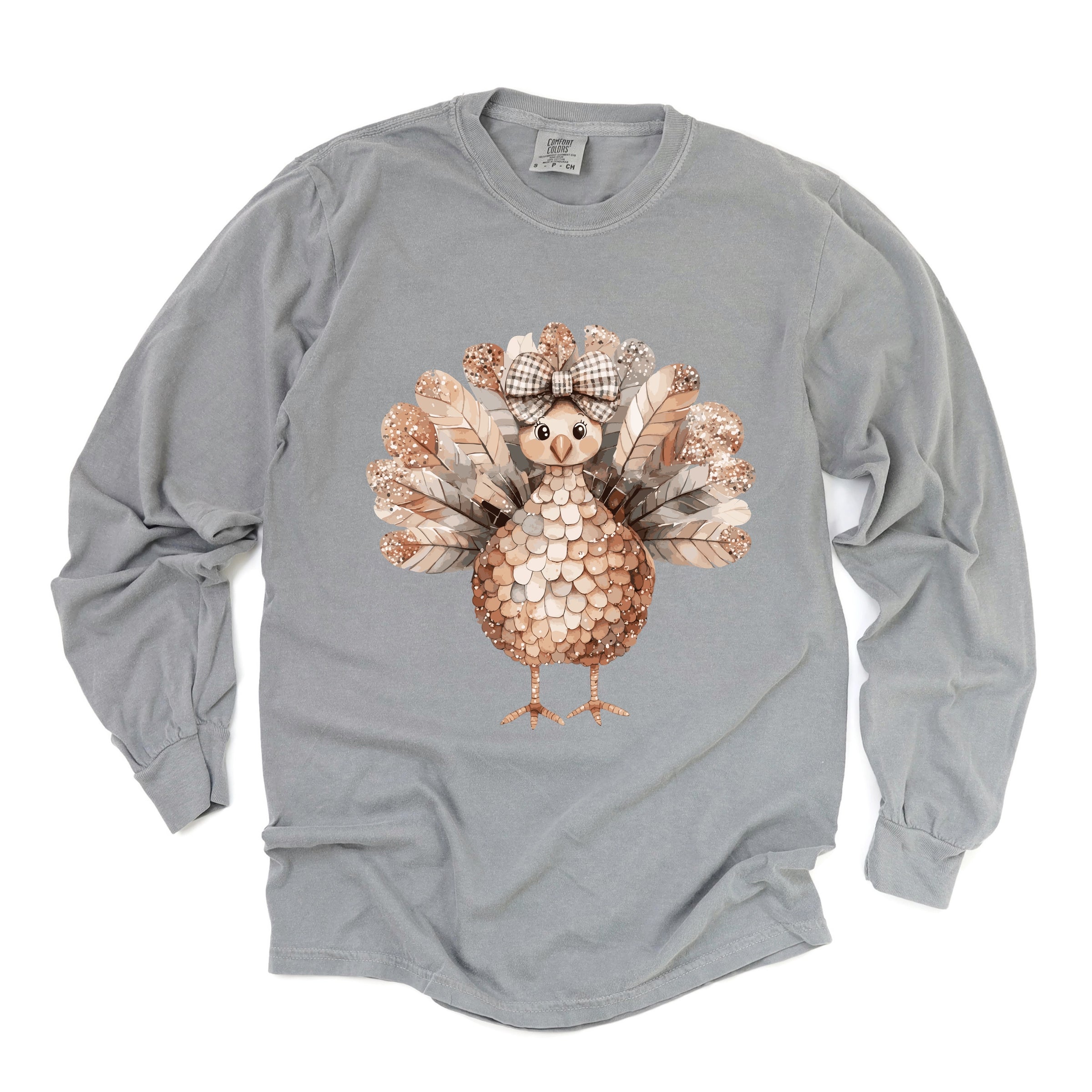 Sparkle Turkey - Women's Garment Dyed Long Sleeve Graphic T-Shirt
