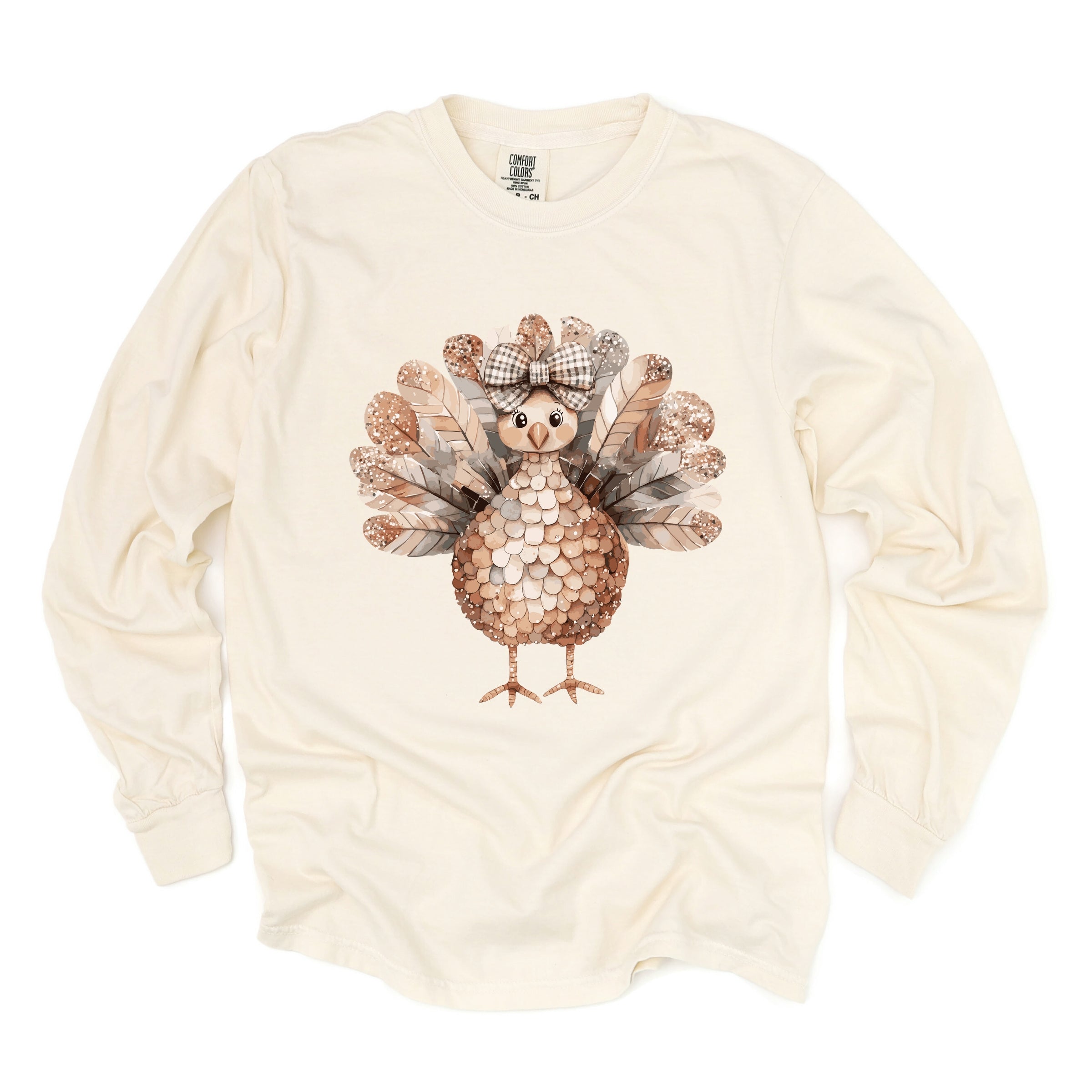 Sparkle Turkey - Women's Garment Dyed Long Sleeve Graphic T-Shirt