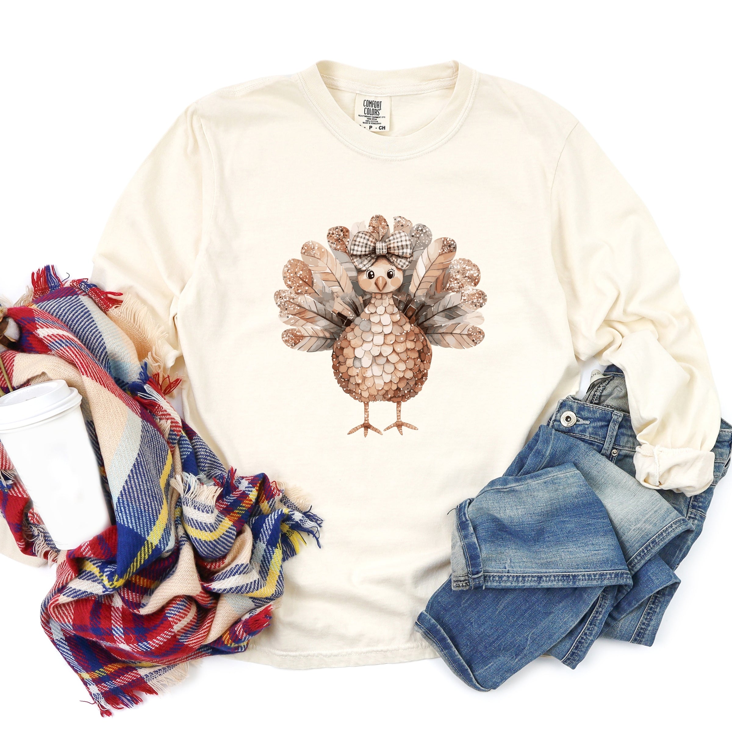 Sparkle Turkey - Women's Garment Dyed Long Sleeve Graphic T-Shirt