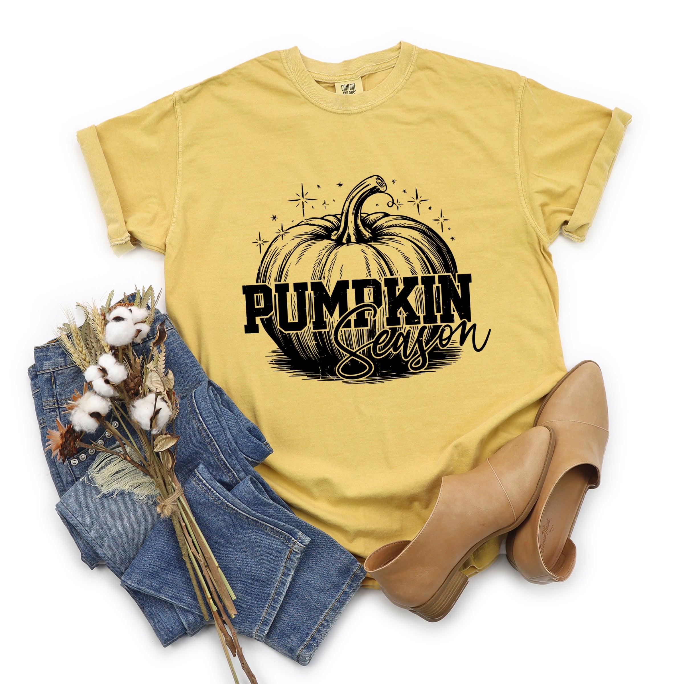 Pumpkin Season Sparkles Distressed - Women's Garment Dyed Graphic T-Shirt