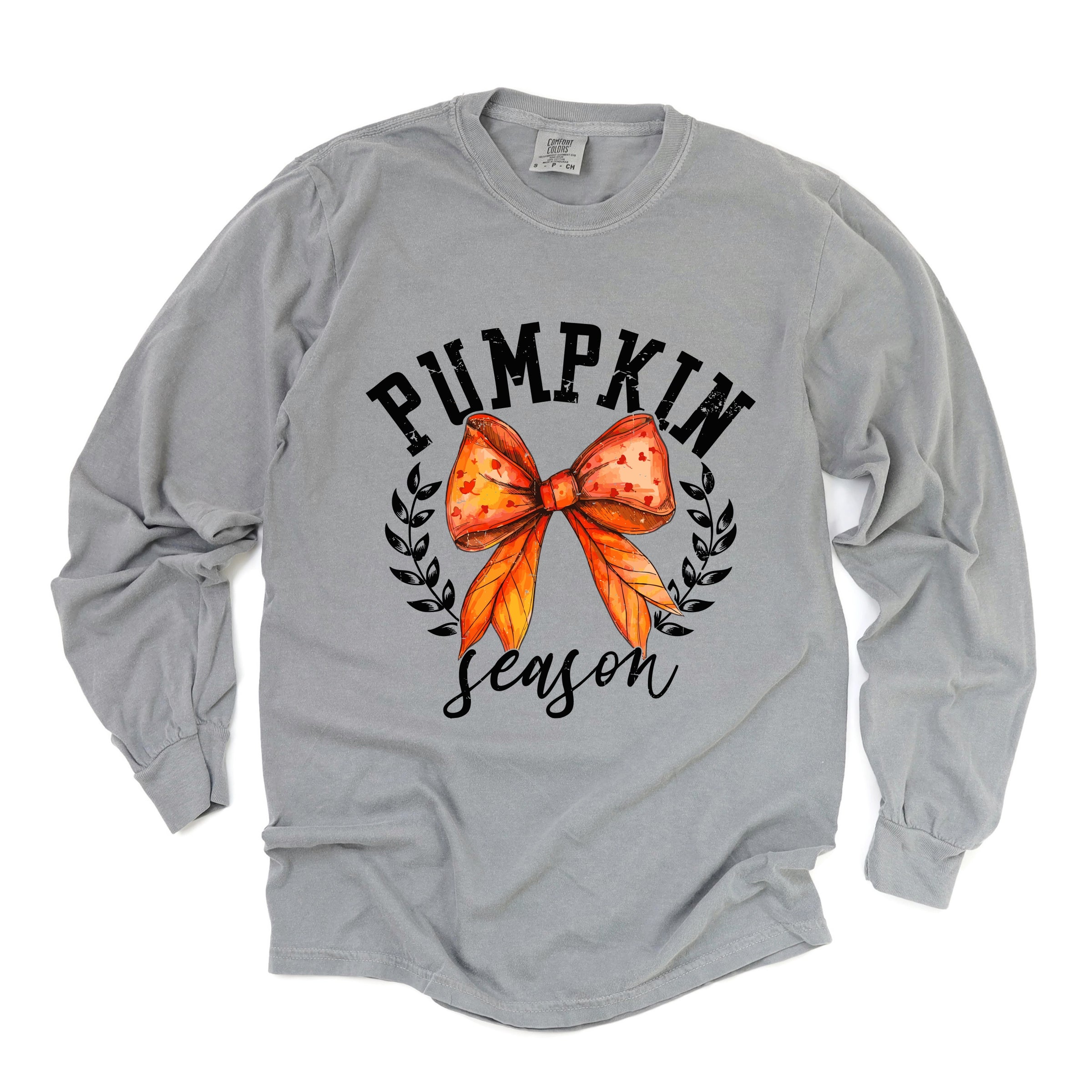 Coquette Orange Bow Pumpkin Season - Women's Garment Dyed Long Sleeve Graphic T-Shirt