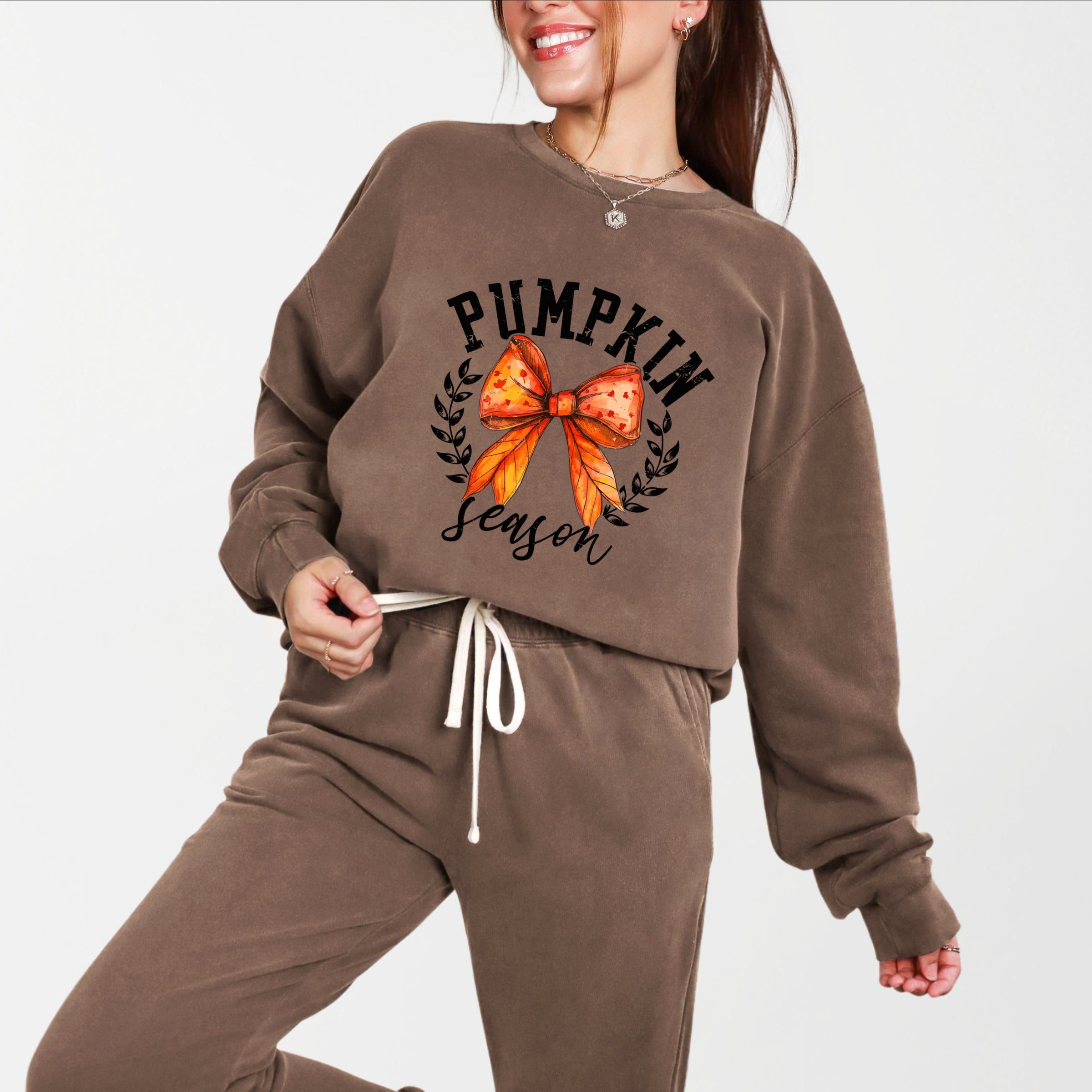 Coquette Orange Bow Pumpkin Season - Women's Lightweight Garment Dyed Sweatshirt