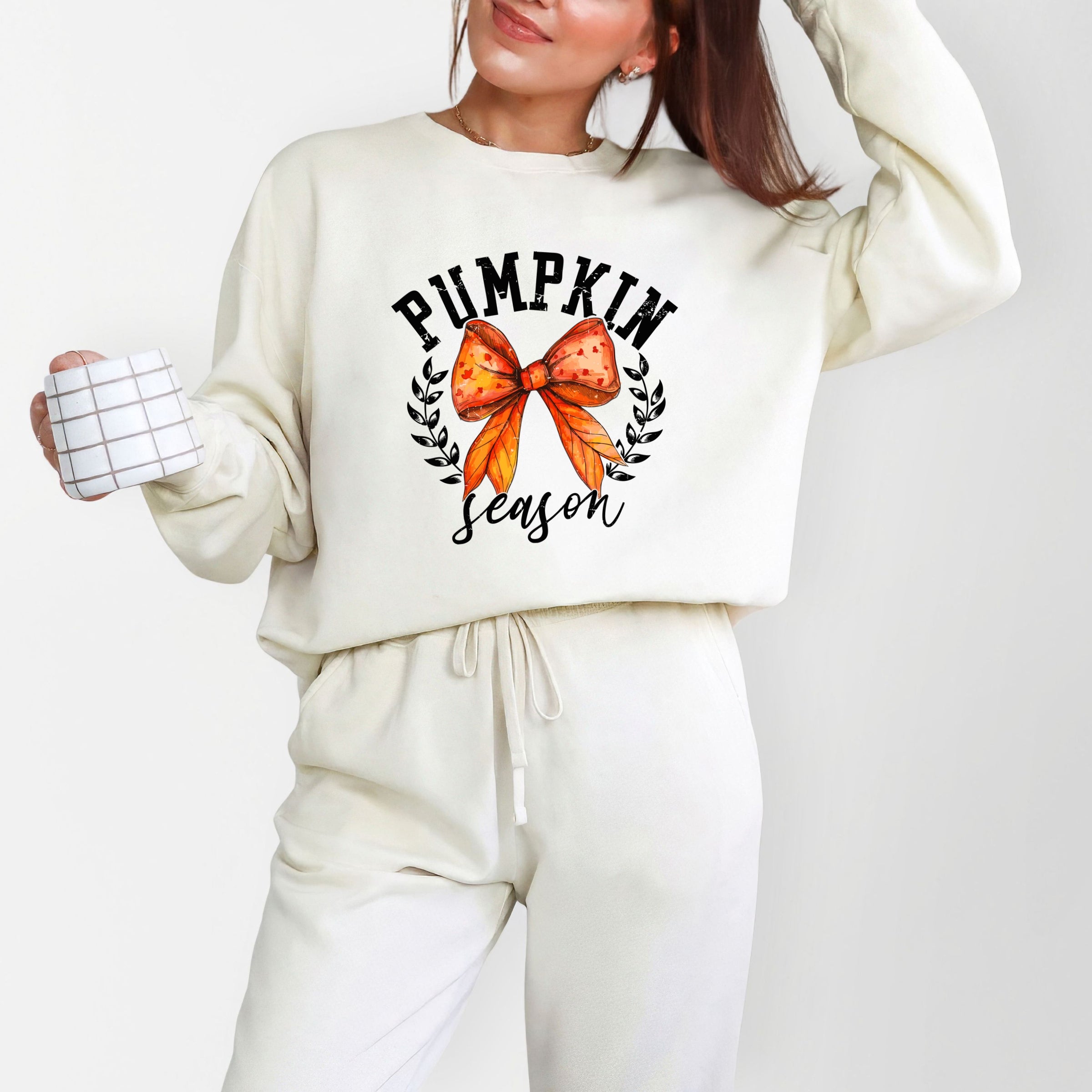 Coquette Orange Bow Pumpkin Season - Women's Lightweight Garment Dyed Sweatshirt