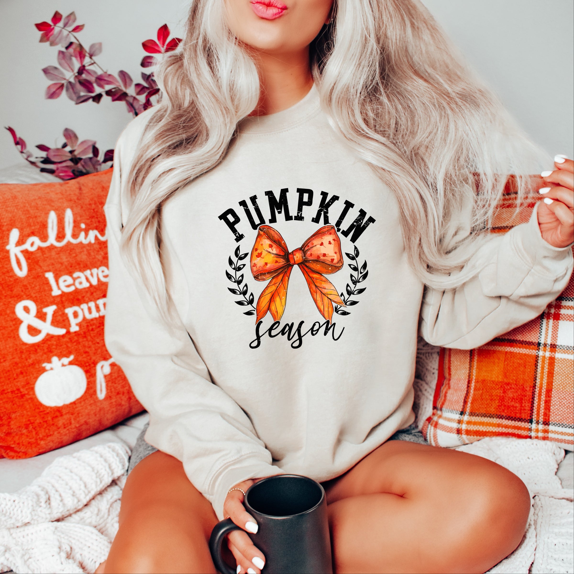 Coquette Orange Bow Pumpkin Season - Women's Graphic Sweatshirt