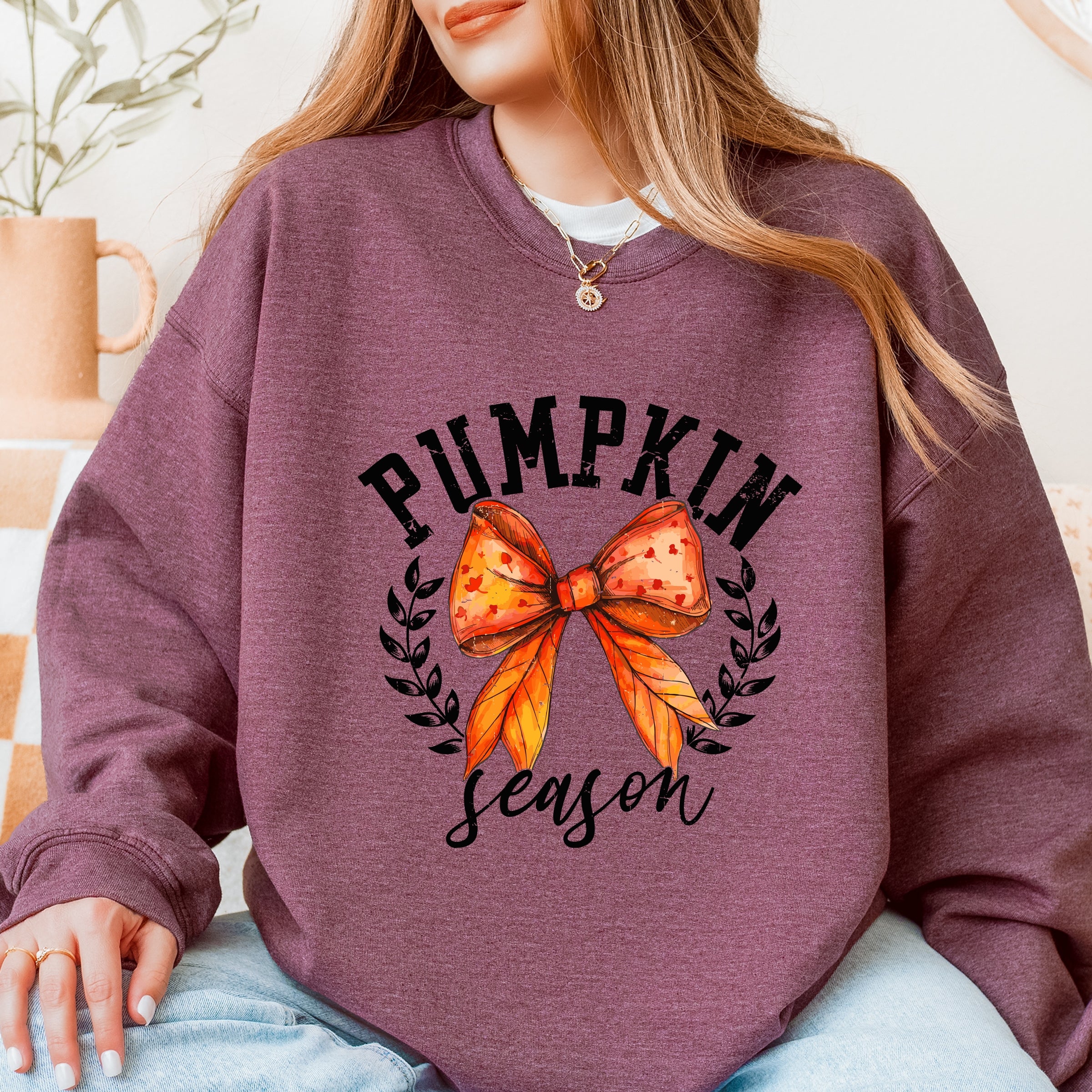 Coquette Orange Bow Pumpkin Season - Women's Graphic Sweatshirt