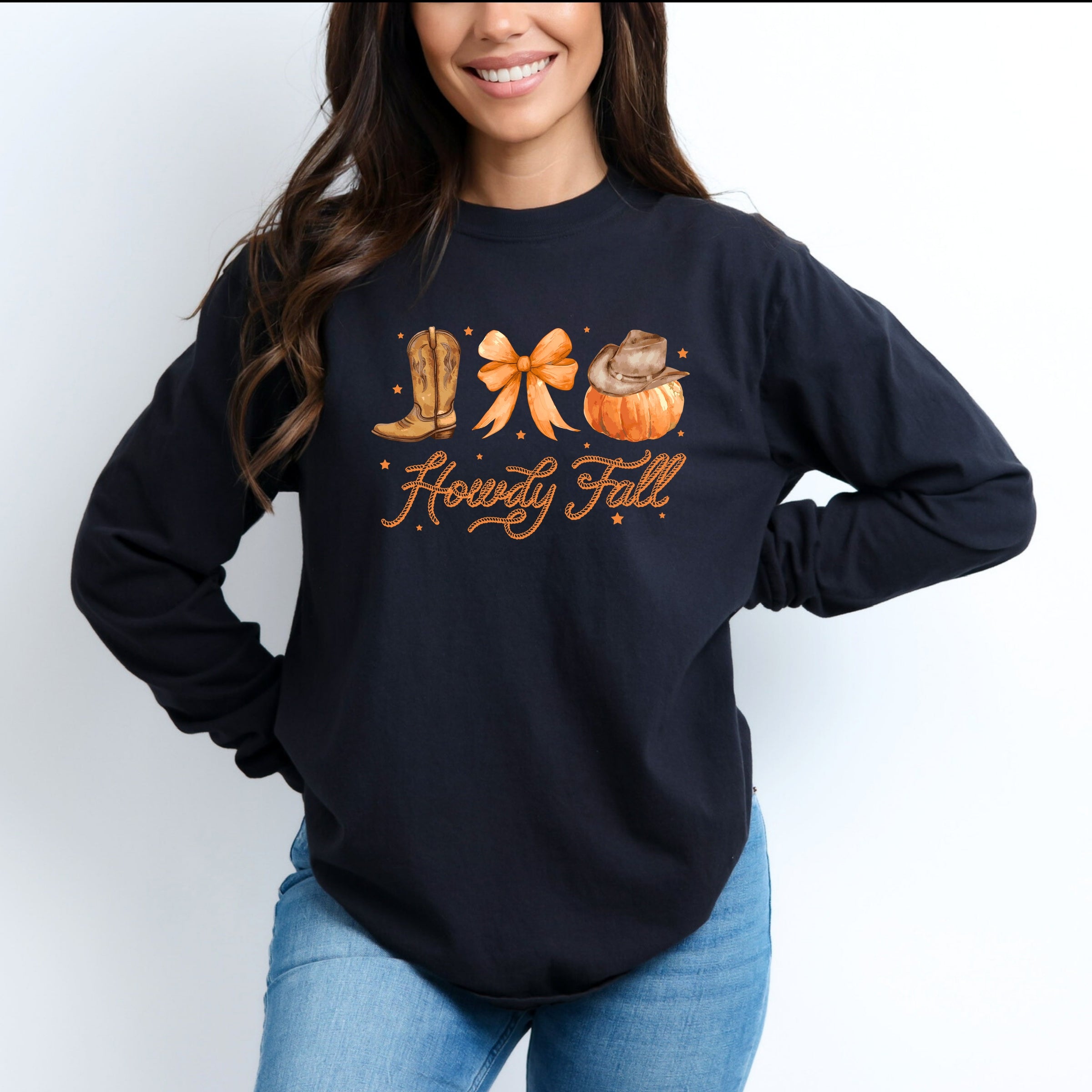 Coquette Howdy Fall - Women's Garment Dyed Long Sleeve Graphic T-Shirt