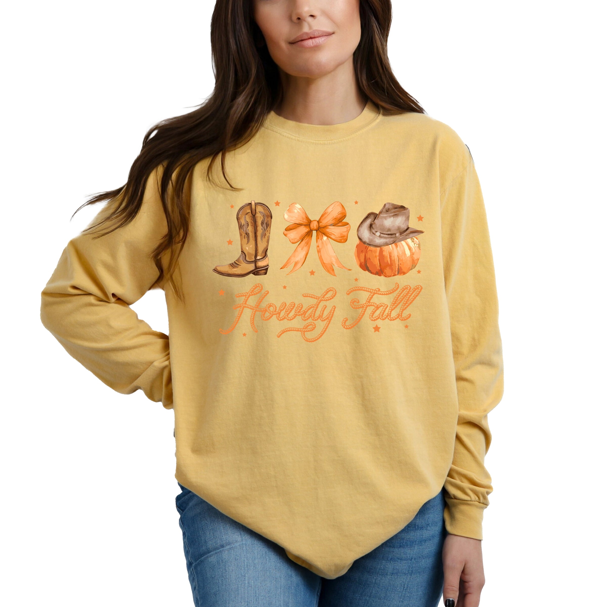 Coquette Howdy Fall - Women's Garment Dyed Long Sleeve Graphic T-Shirt