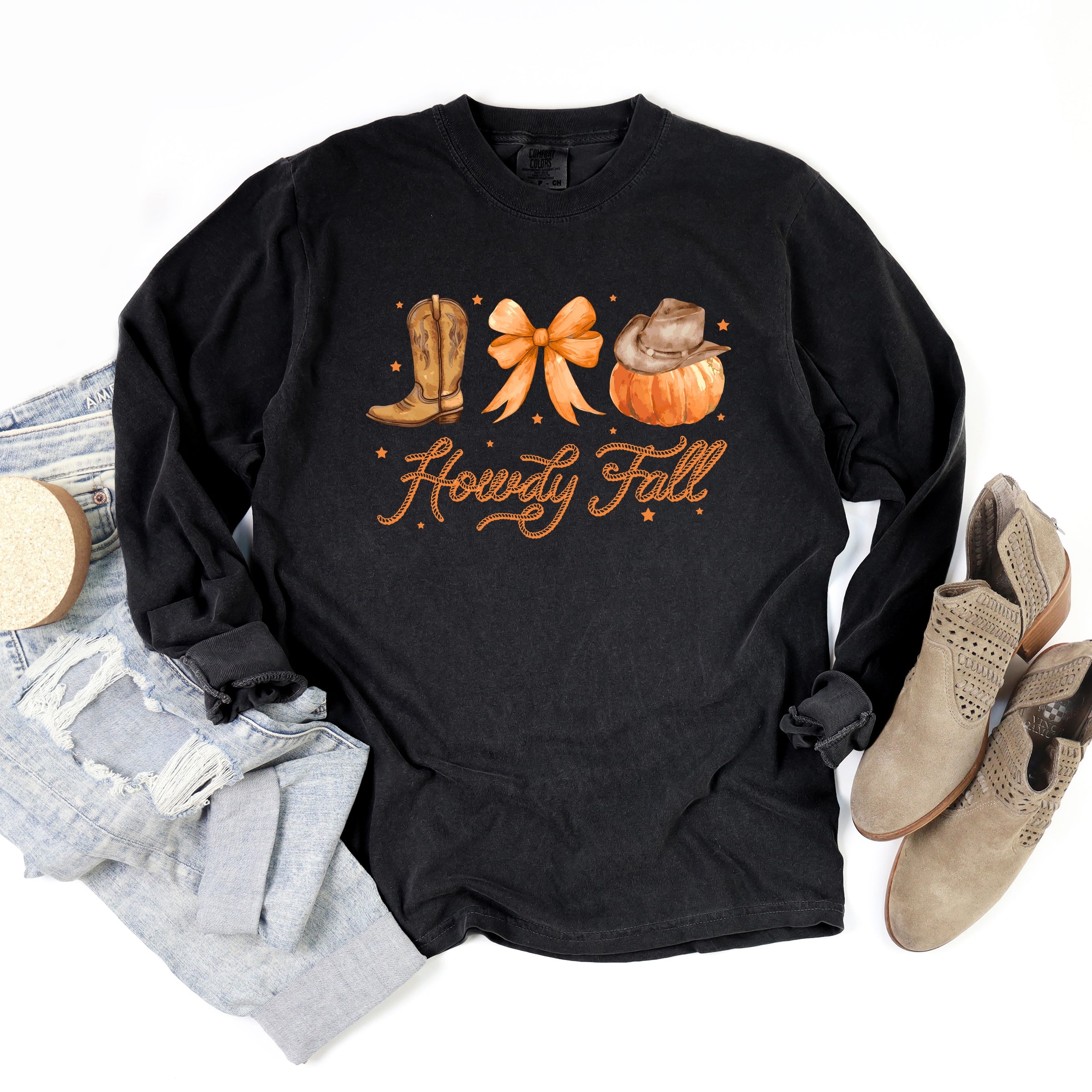 Coquette Howdy Fall - Women's Garment Dyed Long Sleeve Graphic T-Shirt