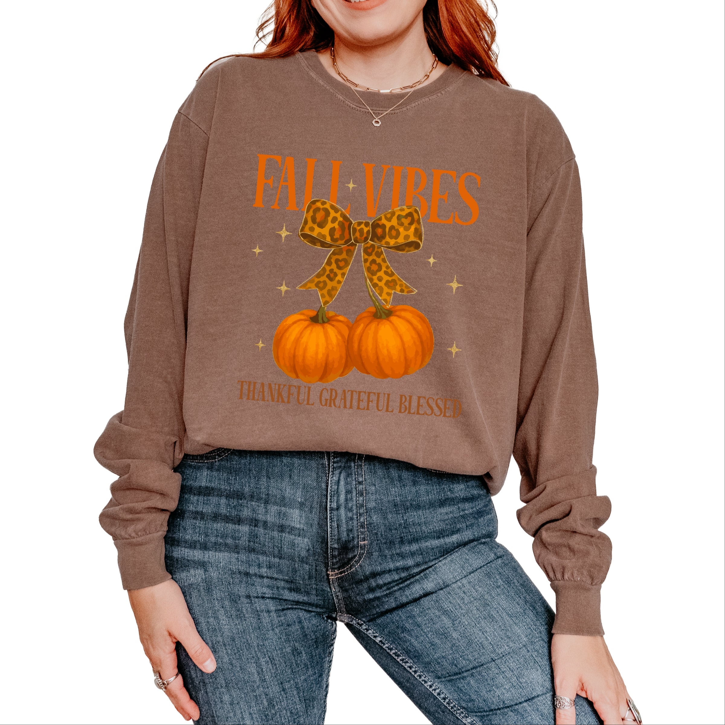 Coquette Thankful Grateful Blessed - Women's Garment Dyed Long Sleeve Graphic T-Shirt