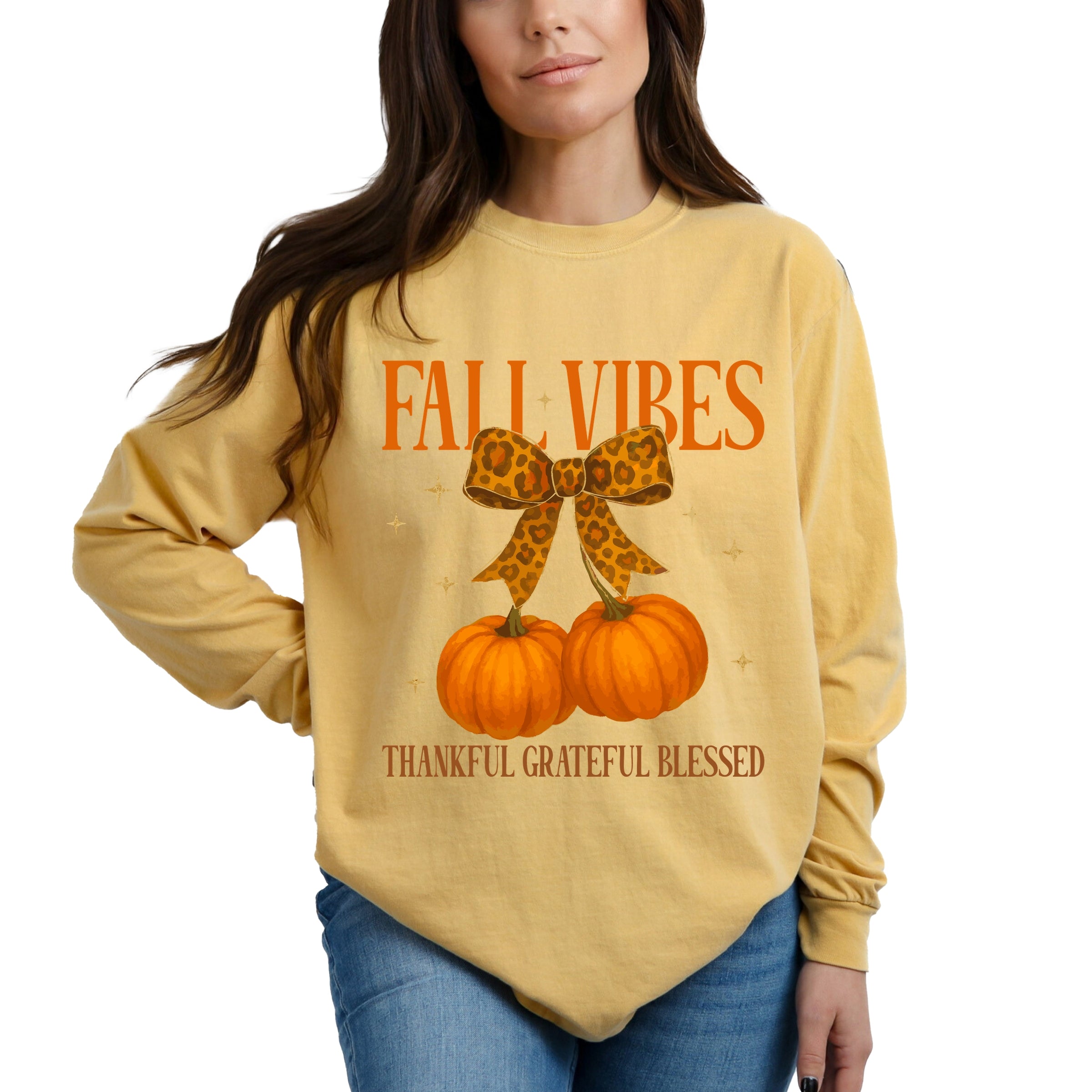 Coquette Thankful Grateful Blessed - Women's Garment Dyed Long Sleeve Graphic T-Shirt