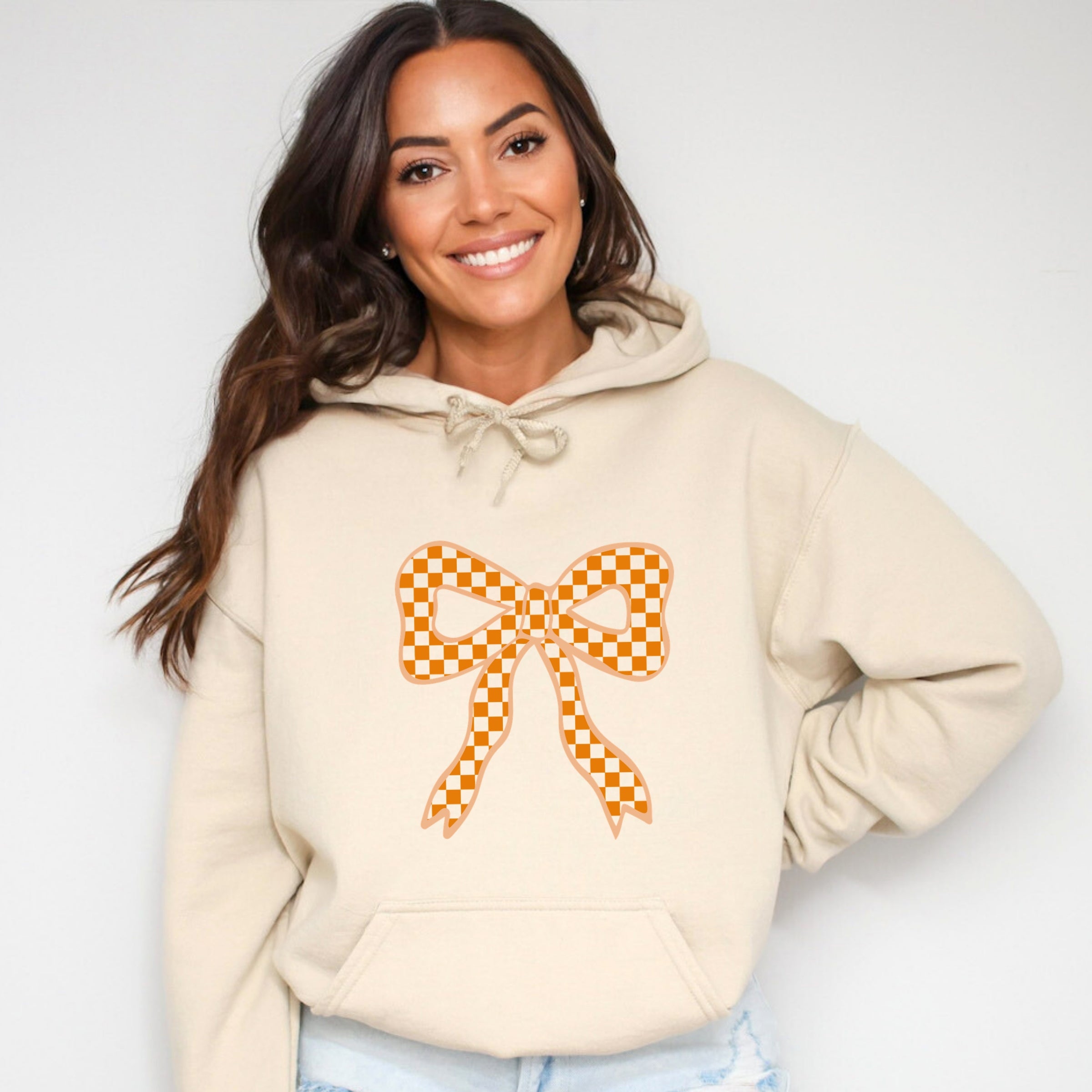 Coquette Orange Checker Bow - Women's Graphic Hoodie