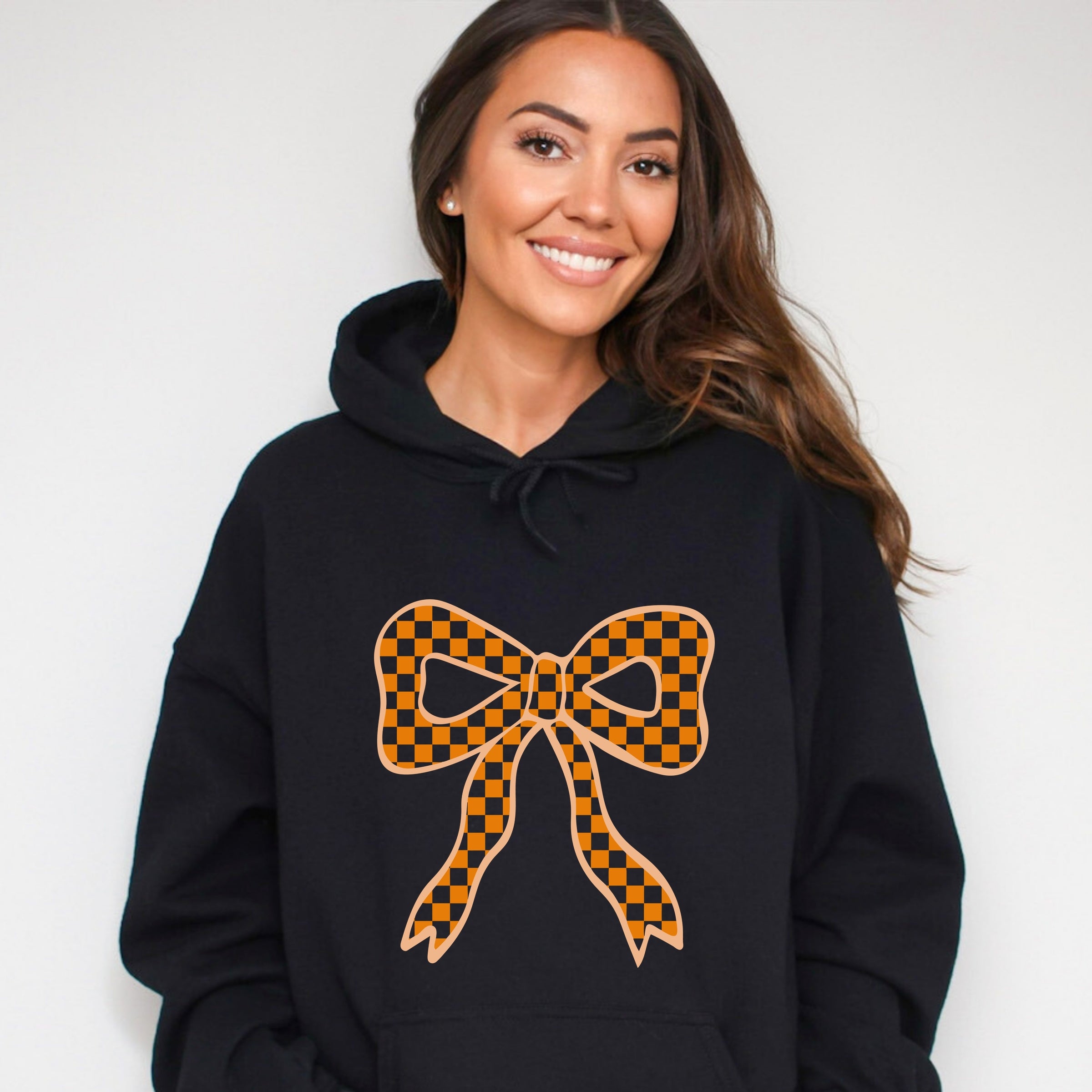 Coquette Orange Checker Bow - Women's Graphic Hoodie