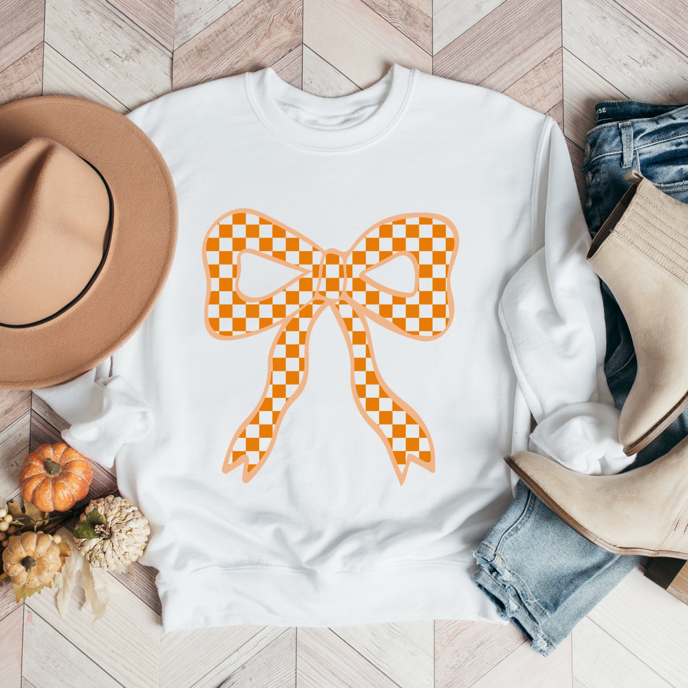 Coquette Orange Checker Bow - Women's Graphic Sweatshirt