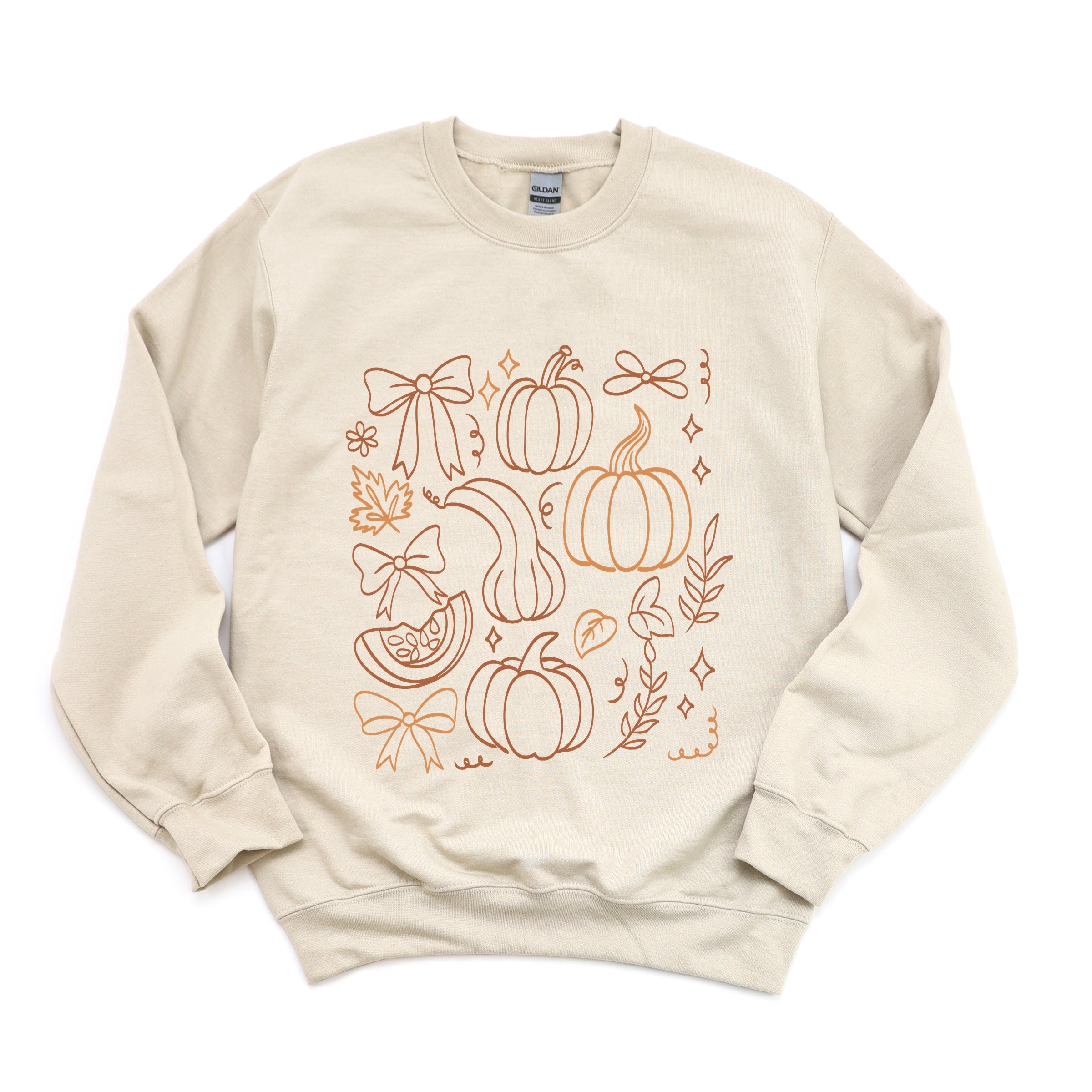 Coquette Pumpkin And Leaves Outline - Women's Graphic Sweatshirt