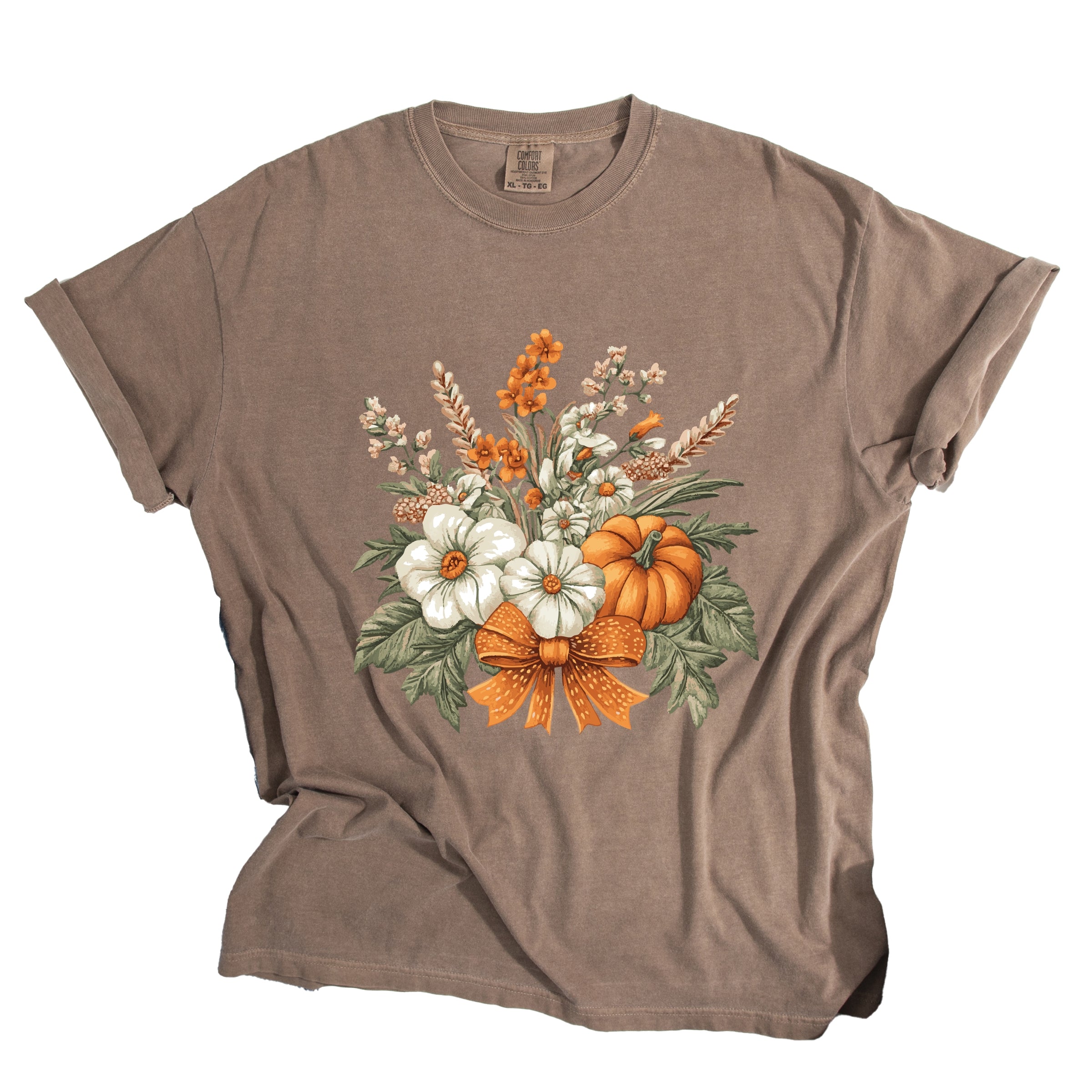Coquette Orange Bow Fall Floral - Women's Garment Dyed Graphic T-Shirt
