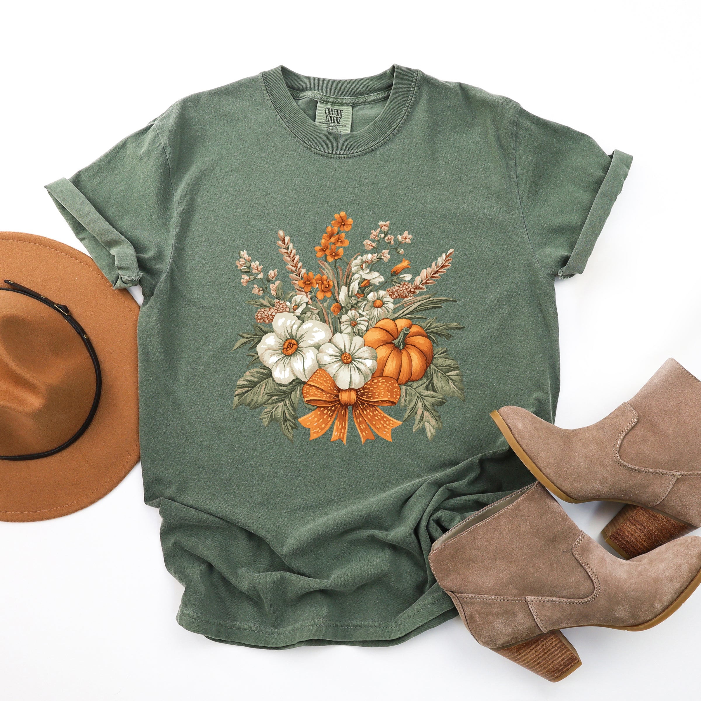 Coquette Orange Bow Fall Floral - Women's Garment Dyed Graphic T-Shirt