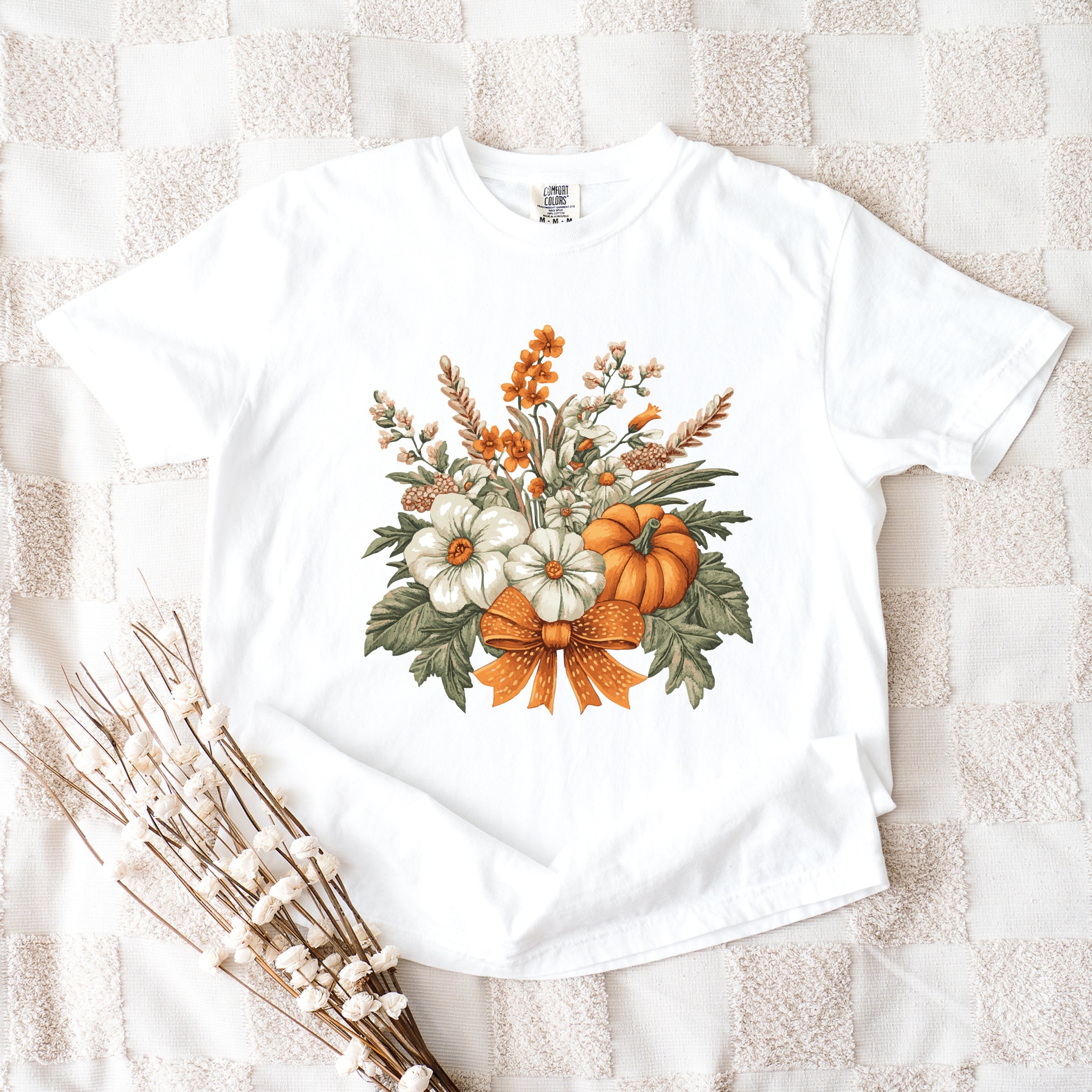 Coquette Orange Bow Fall Floral - Women's Garment Dyed Graphic T-Shirt