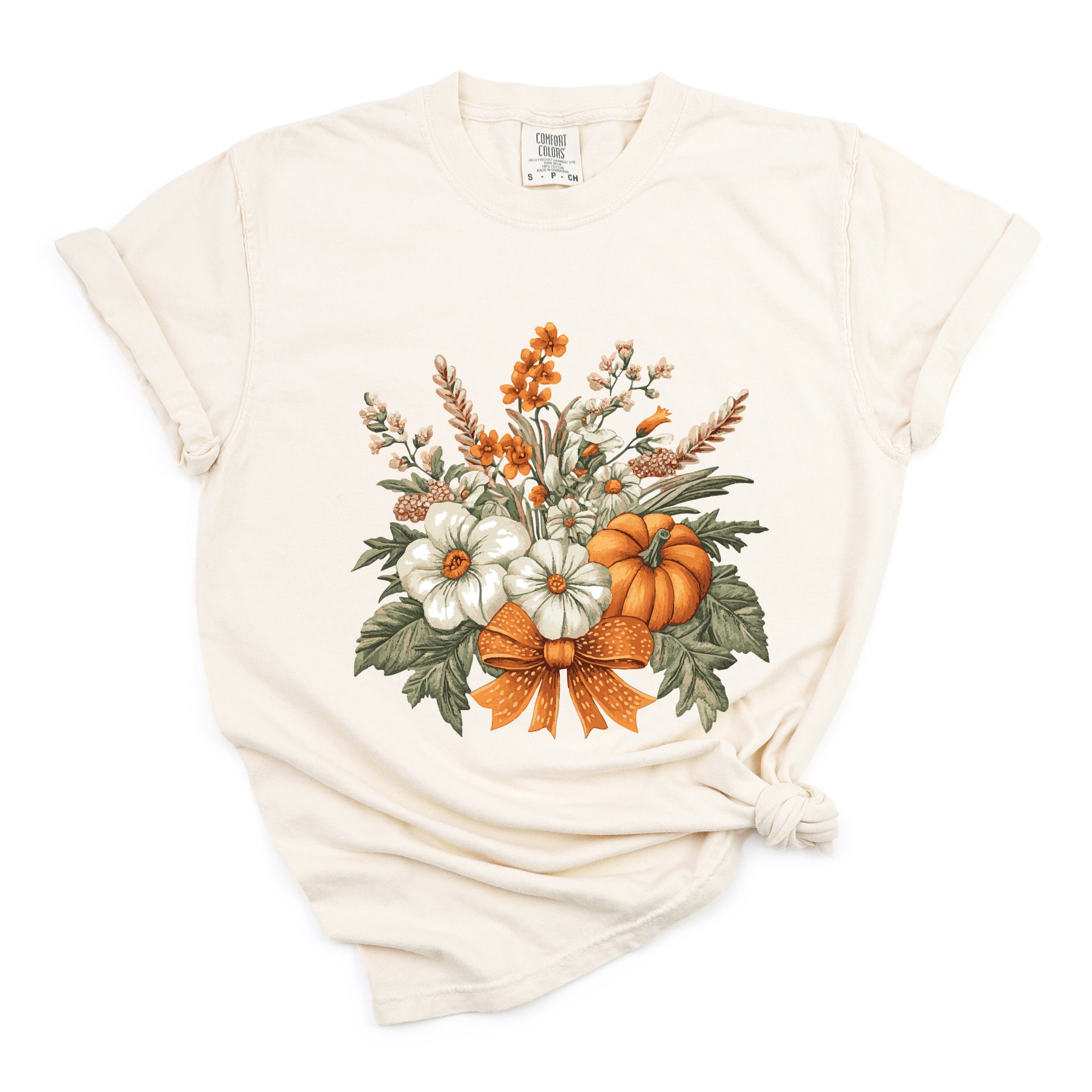 Coquette Orange Bow Fall Floral - Women's Garment Dyed Graphic T-Shirt