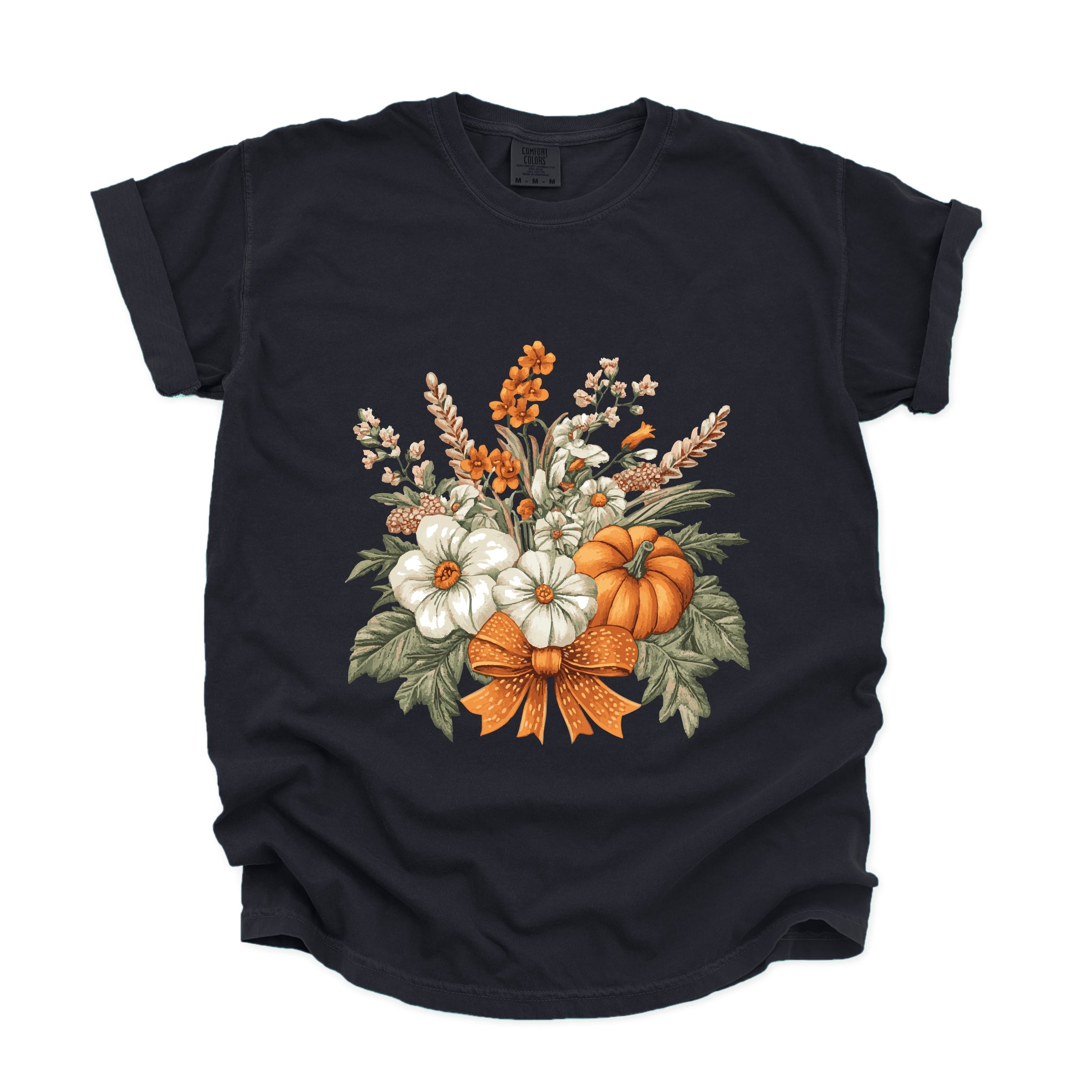Coquette Orange Bow Fall Floral - Women's Garment Dyed Graphic T-Shirt