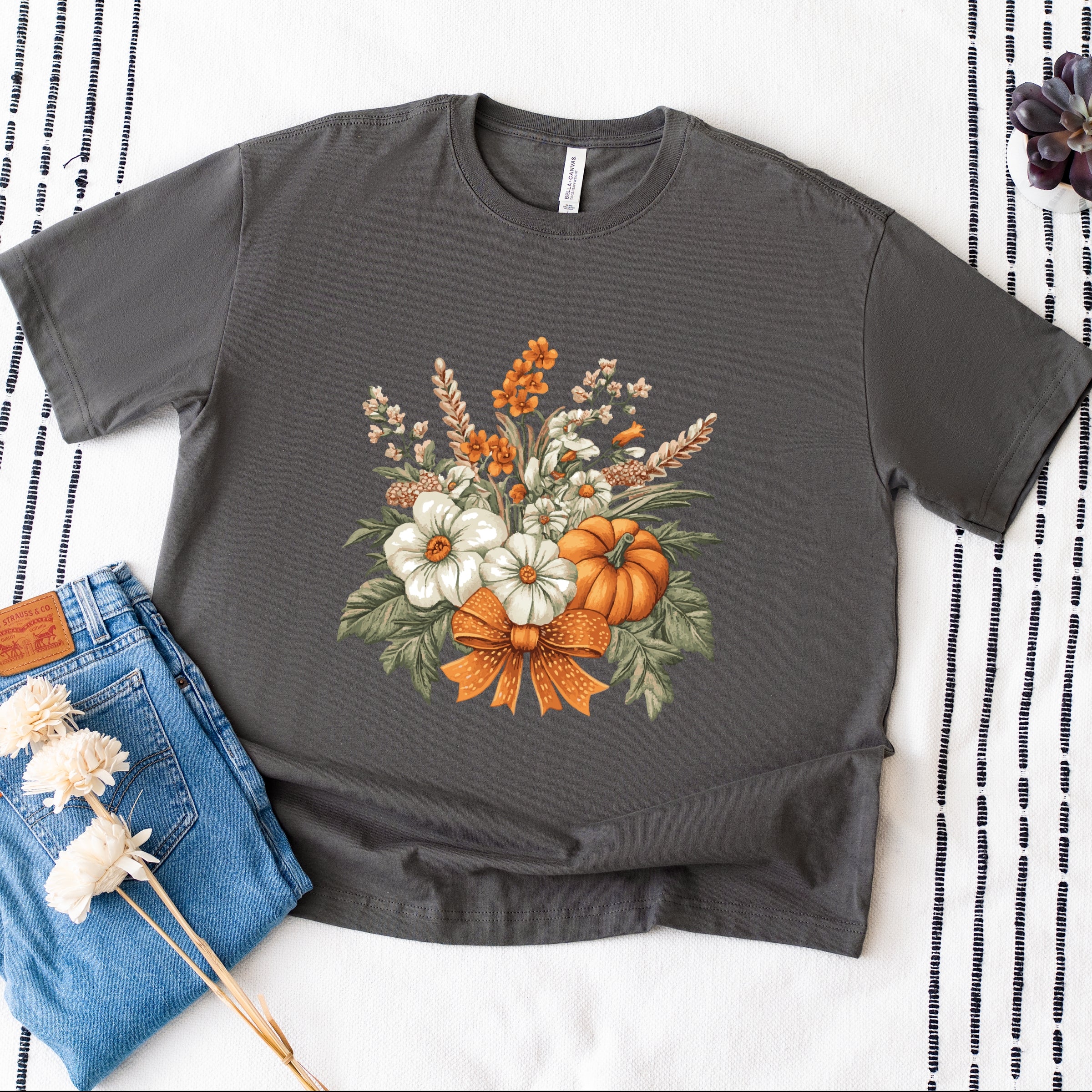 Coquette Orange Bow Fall Floral - Women's Heavyweight Graphic T-Shirt