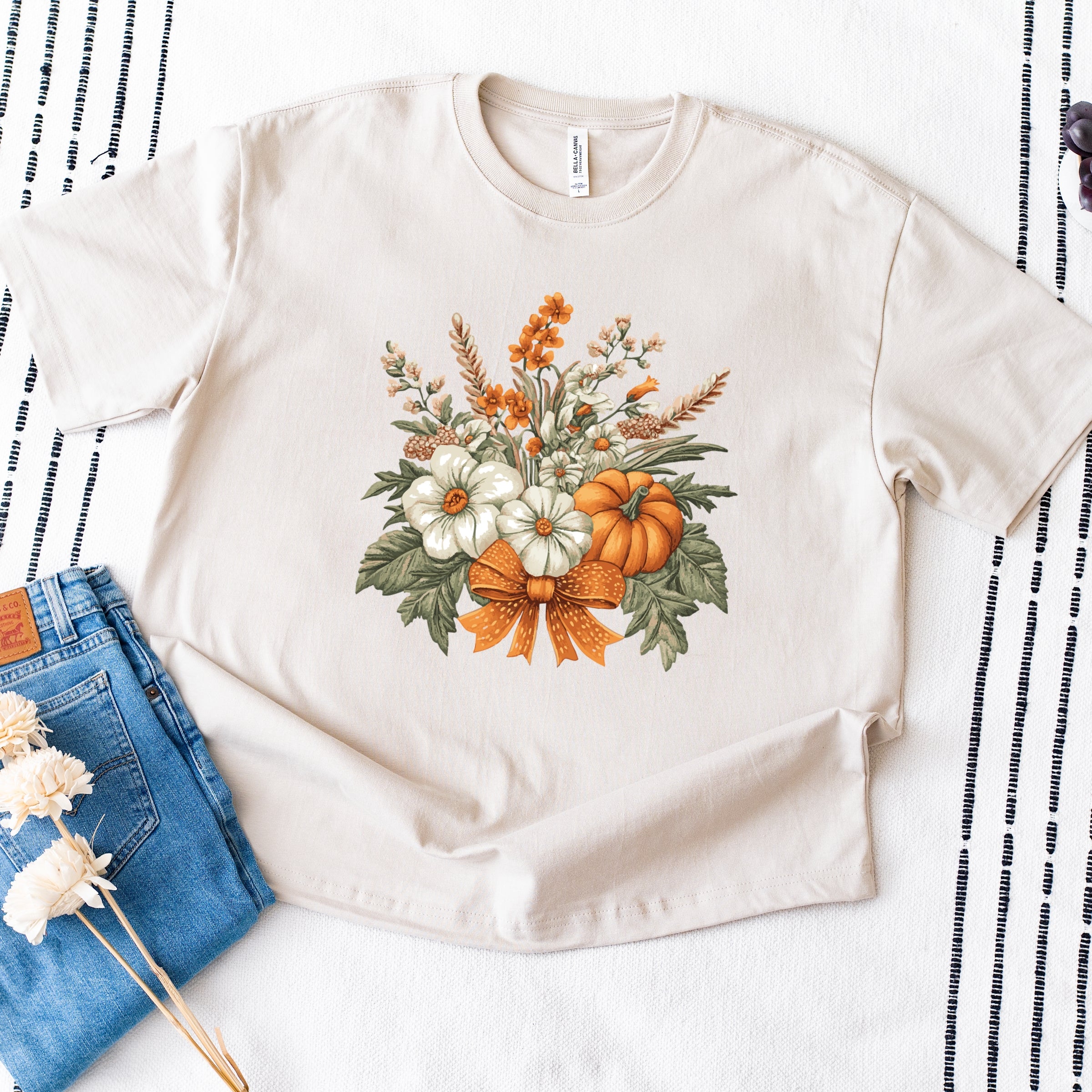 Coquette Orange Bow Fall Floral - Women's Heavyweight Graphic T-Shirt