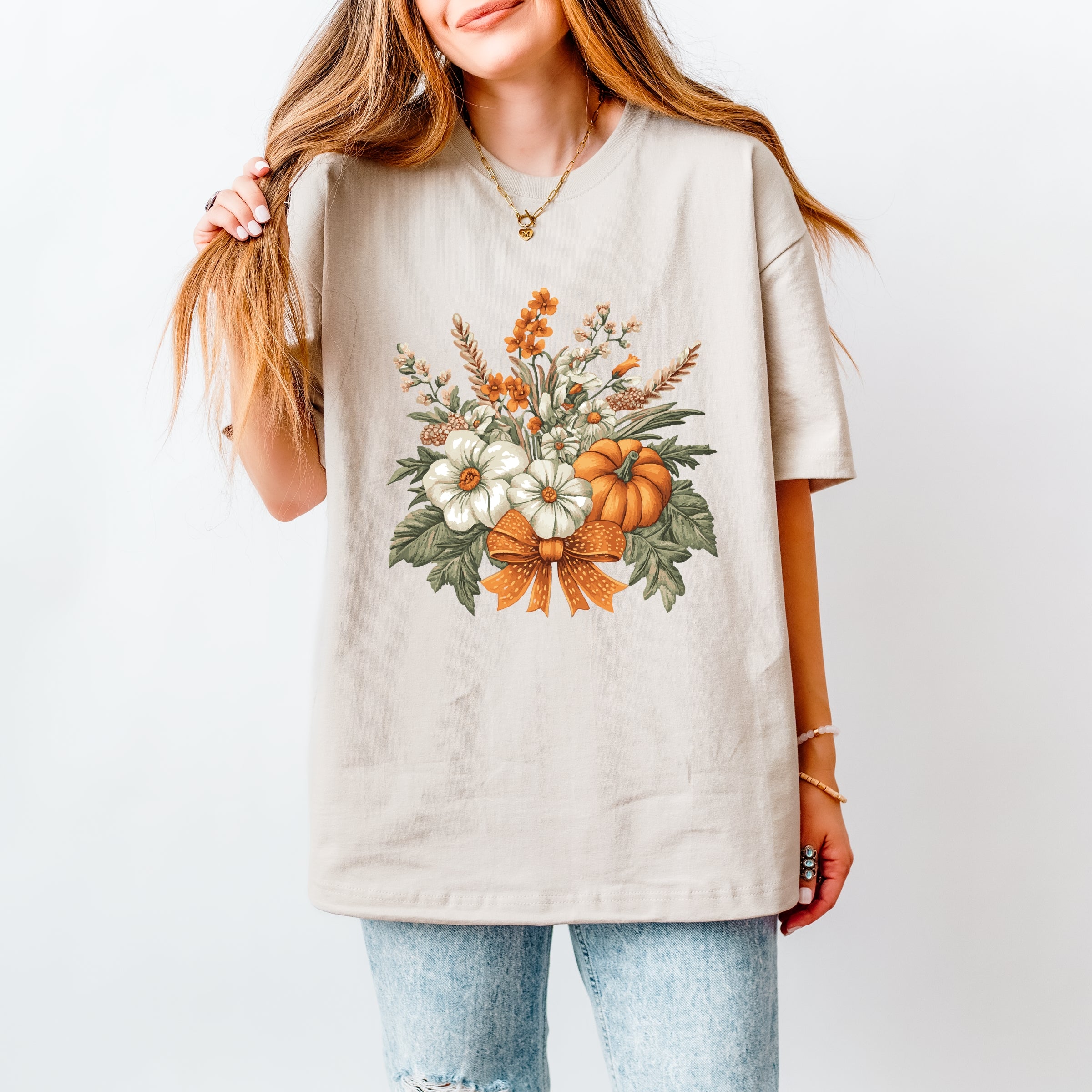 Coquette Orange Bow Fall Floral - Women's Heavyweight Graphic T-Shirt