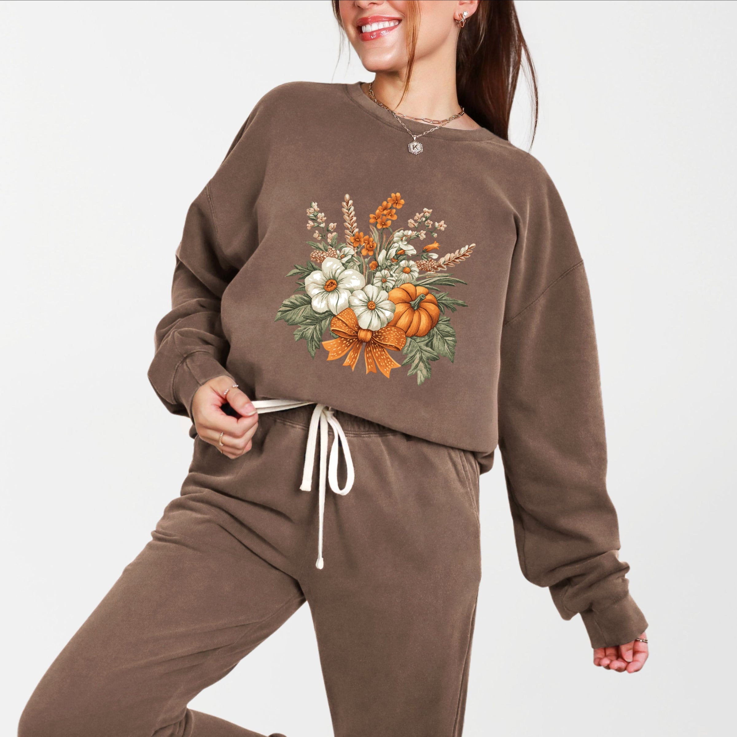 Coquette Orange Bow Fall Floral - Women's Lightweight Garment Dyed Sweatshirt