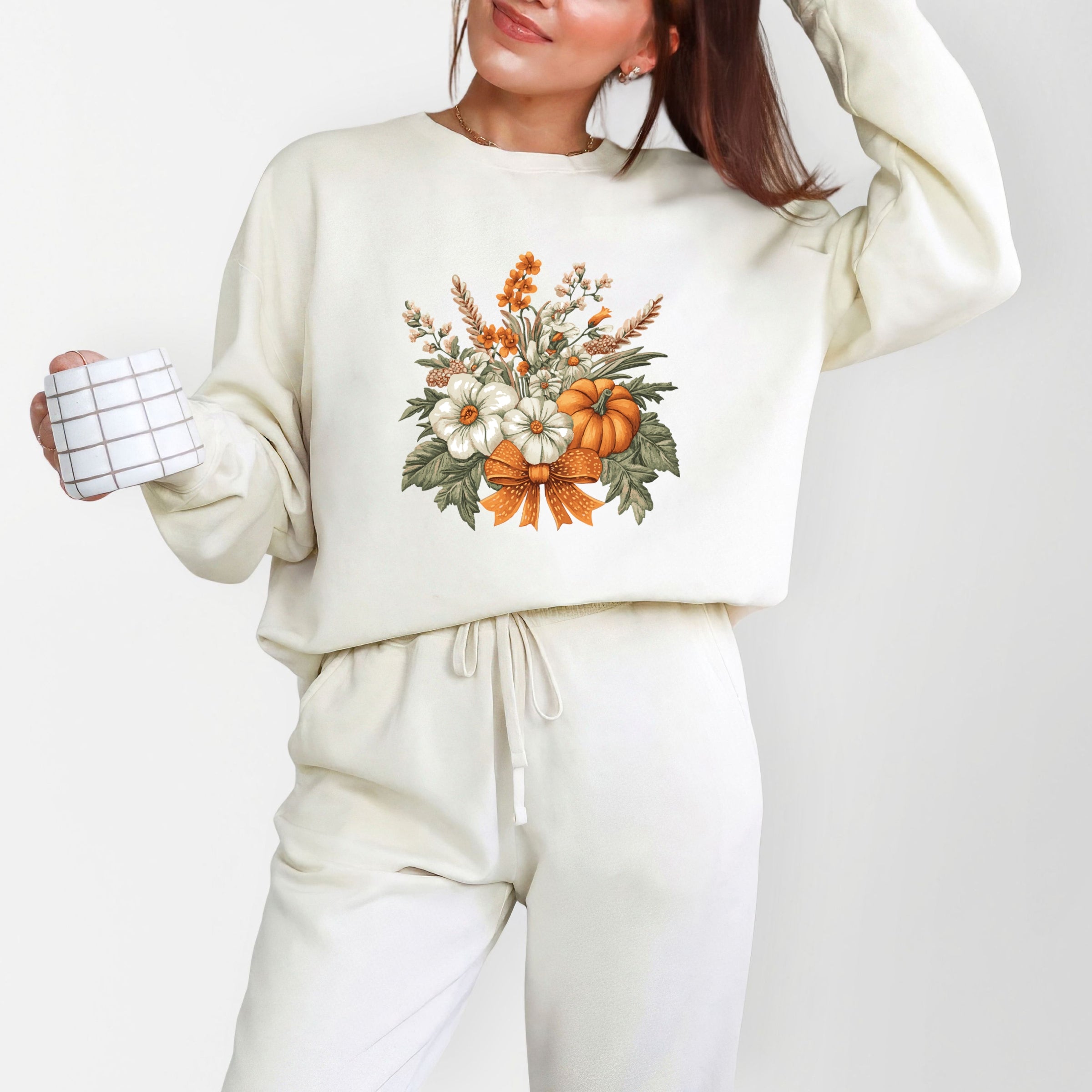 Coquette Orange Bow Fall Floral - Women's Lightweight Garment Dyed Sweatshirt