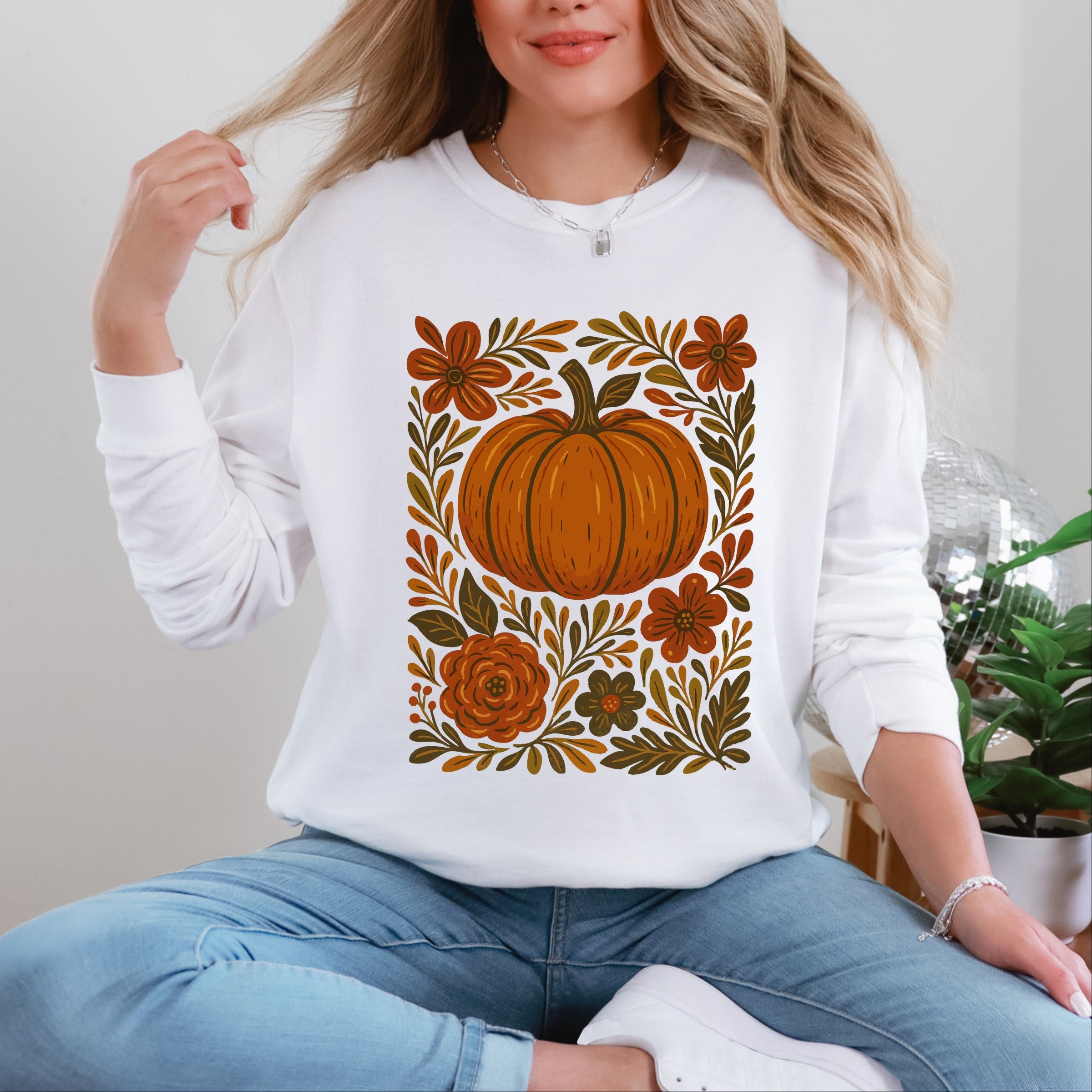 Pumpkin Boho Floral - Garment Dyed Long Sleeve