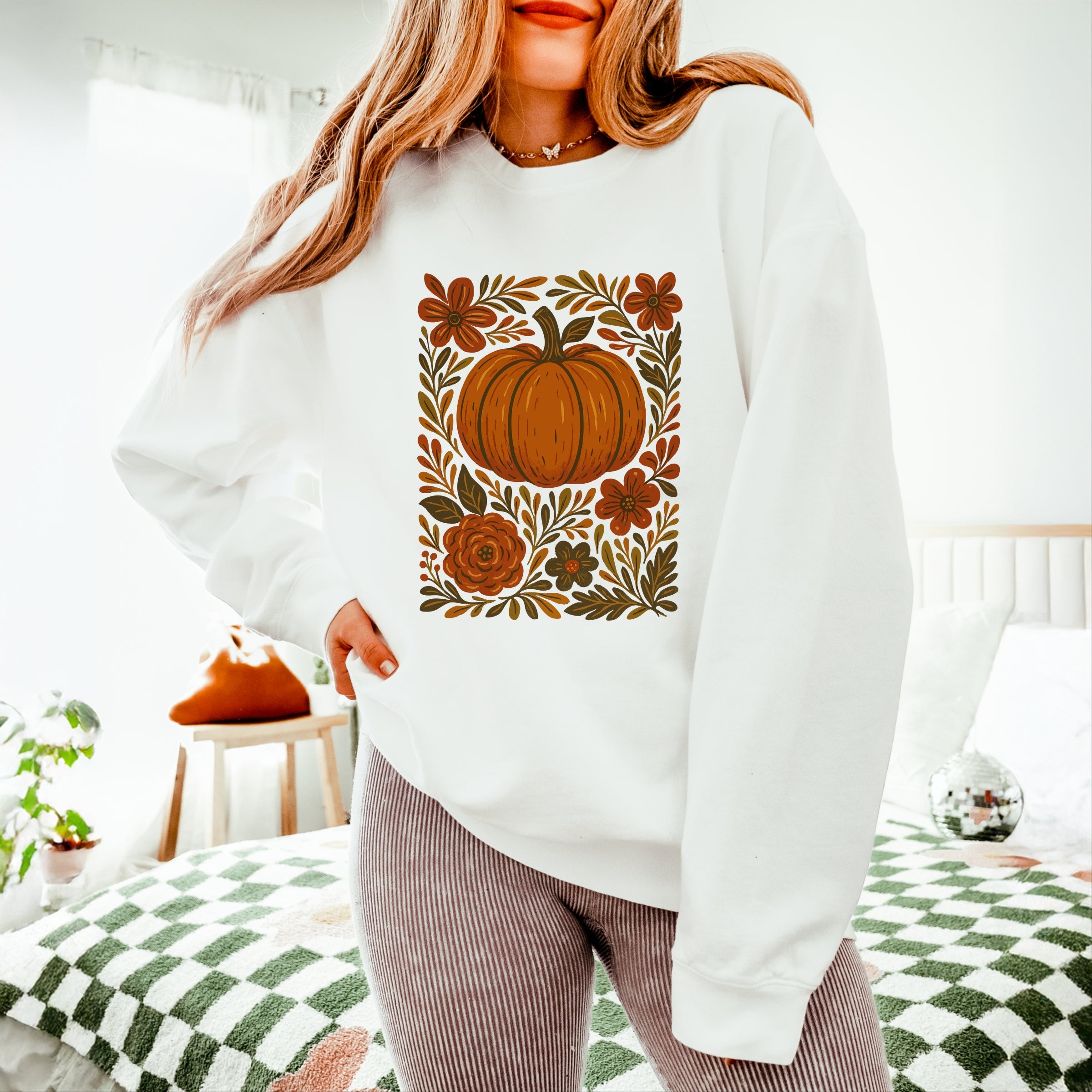 Pumpkin Boho Floral - Lightweight Garment Dyed Sweatshirt